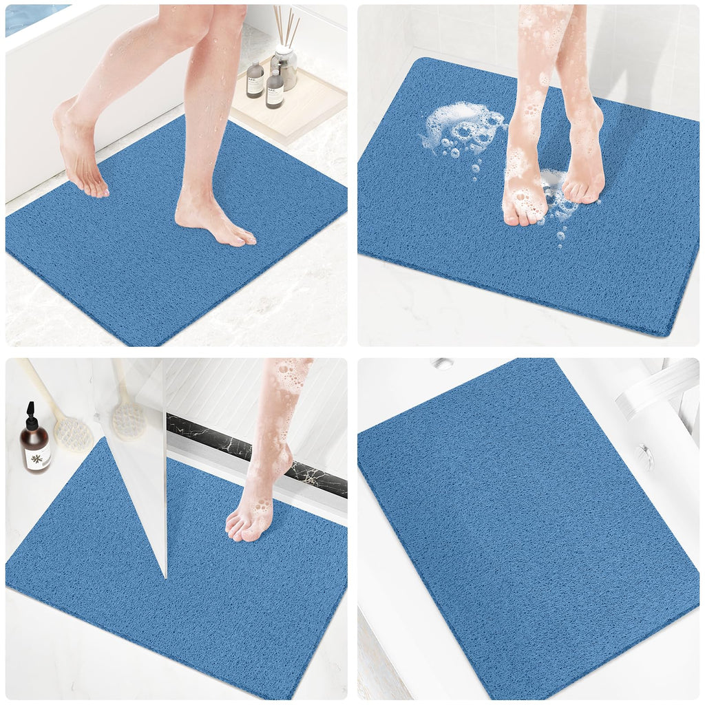PVC Loofah Shower/Bathtub Mat Non-Slip, 24x16 inch, Soft Tub Mat with Drain, for Tub and Bathroom,Quick Drying,Grey