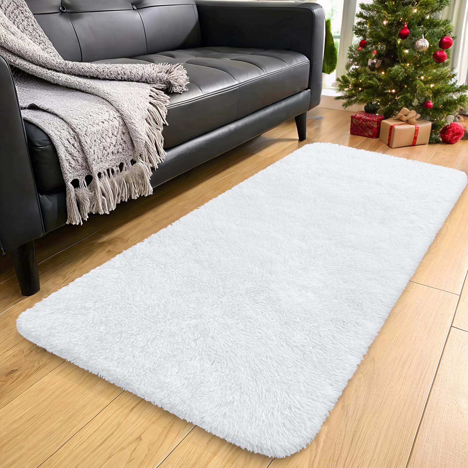 OLANLY Area Rugs for Living Room Bedroom, Machine Washable 4x5.9 ft Soft Fluffy Shaggy Bedside Rug, Indoor Floor Carpet for Kids Girls and Boys, Dorms, Nursery Rooms, Home Decor Aesthetic, Grey