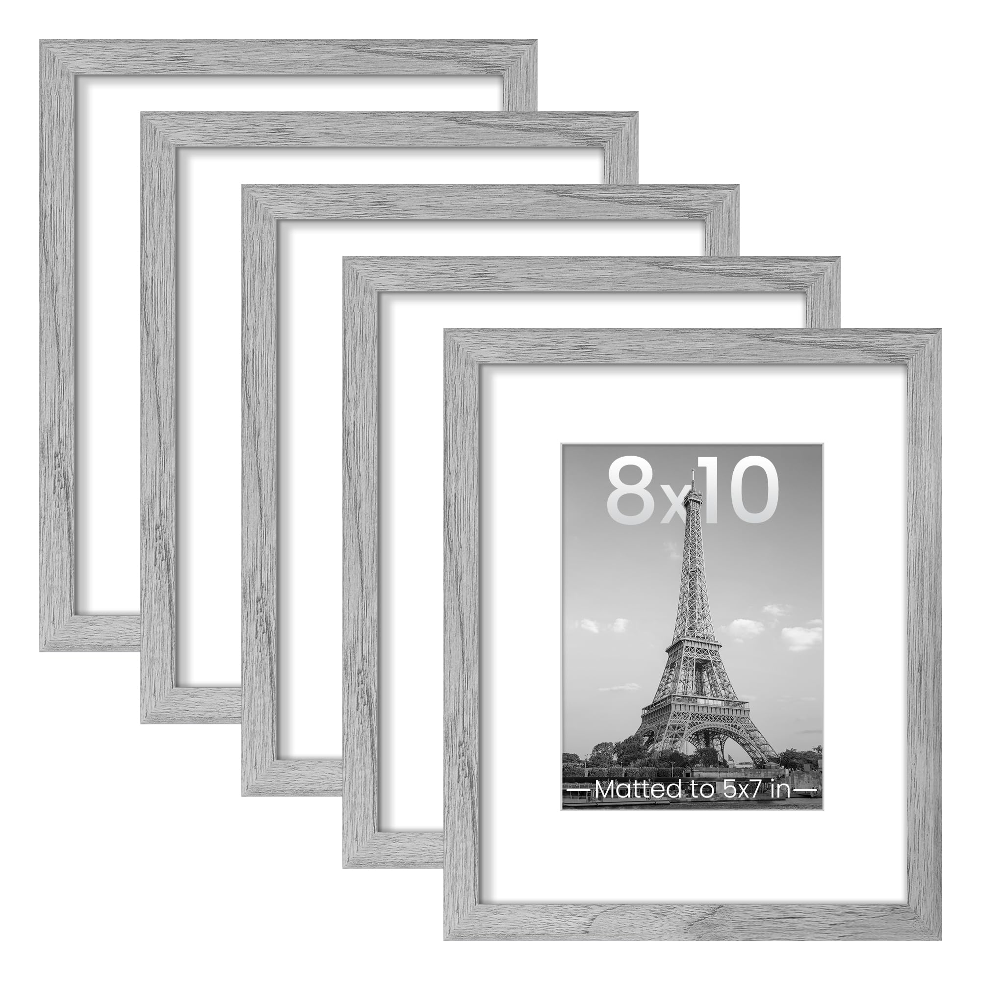 upsimples 8x10 Picture Frame Set of 5, Display Pictures 5x7 with Mat or 8 x 10 Without, Wall Gallery Photo Frames, Black