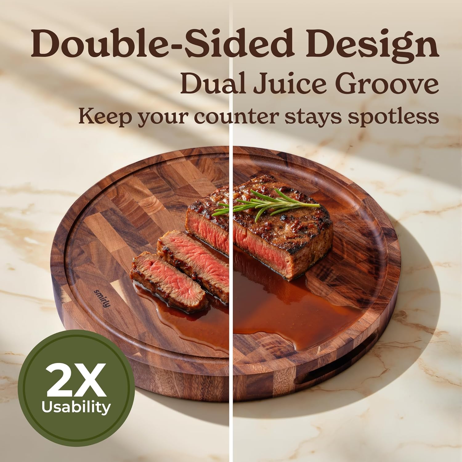 SMIRLY Round Wooden Cutting Boards 1.5” Thick For Kitchen Meal Prep & Serving - Walnut Cutting Board, Charcuterie & Chopping Board, Wood Cutting Board, Kitchen Gadgets