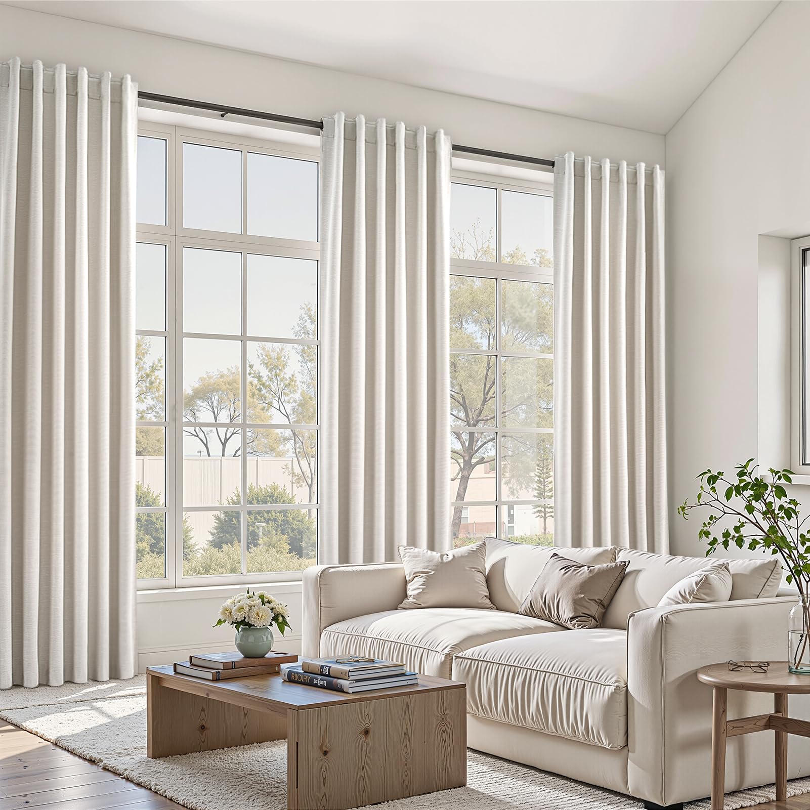 Topfinel Cream Linen Blackout Curtains 84 Inch Long for Bedroom Living Room, Ivory Pinch Pleat Back Tab Full Blackout Drapes Farmhouse Boho Curtains for Window, White Neutral Curtains 52" X 84" 7 FT