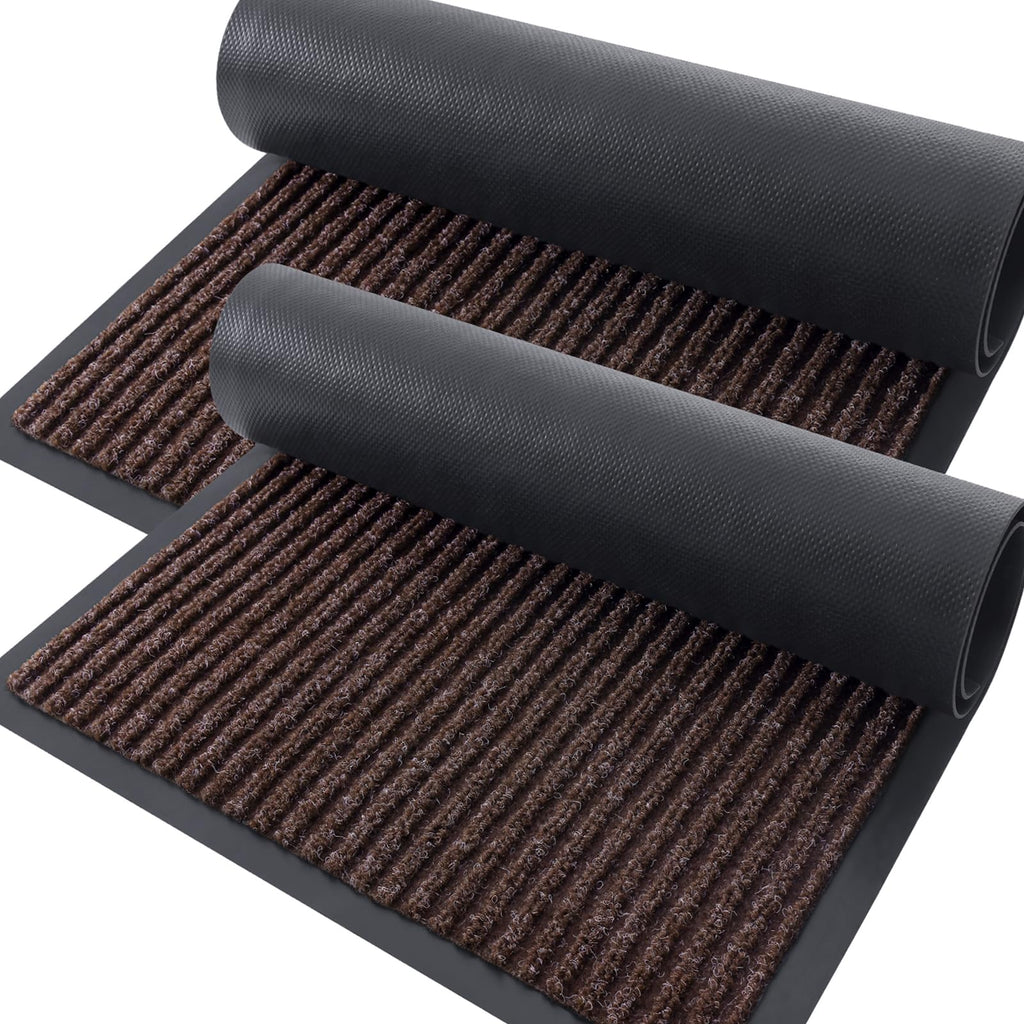 OLANLY Front Door Mat Indoor Outdoor Entrance, 2-Pack 29.5 x 17 Inch, Waterproof Heavy Duty Doormat, Fade Resistant, Low Profile, Easy Clean Patio Porch Welcome Floor Mats for Entry, Grey