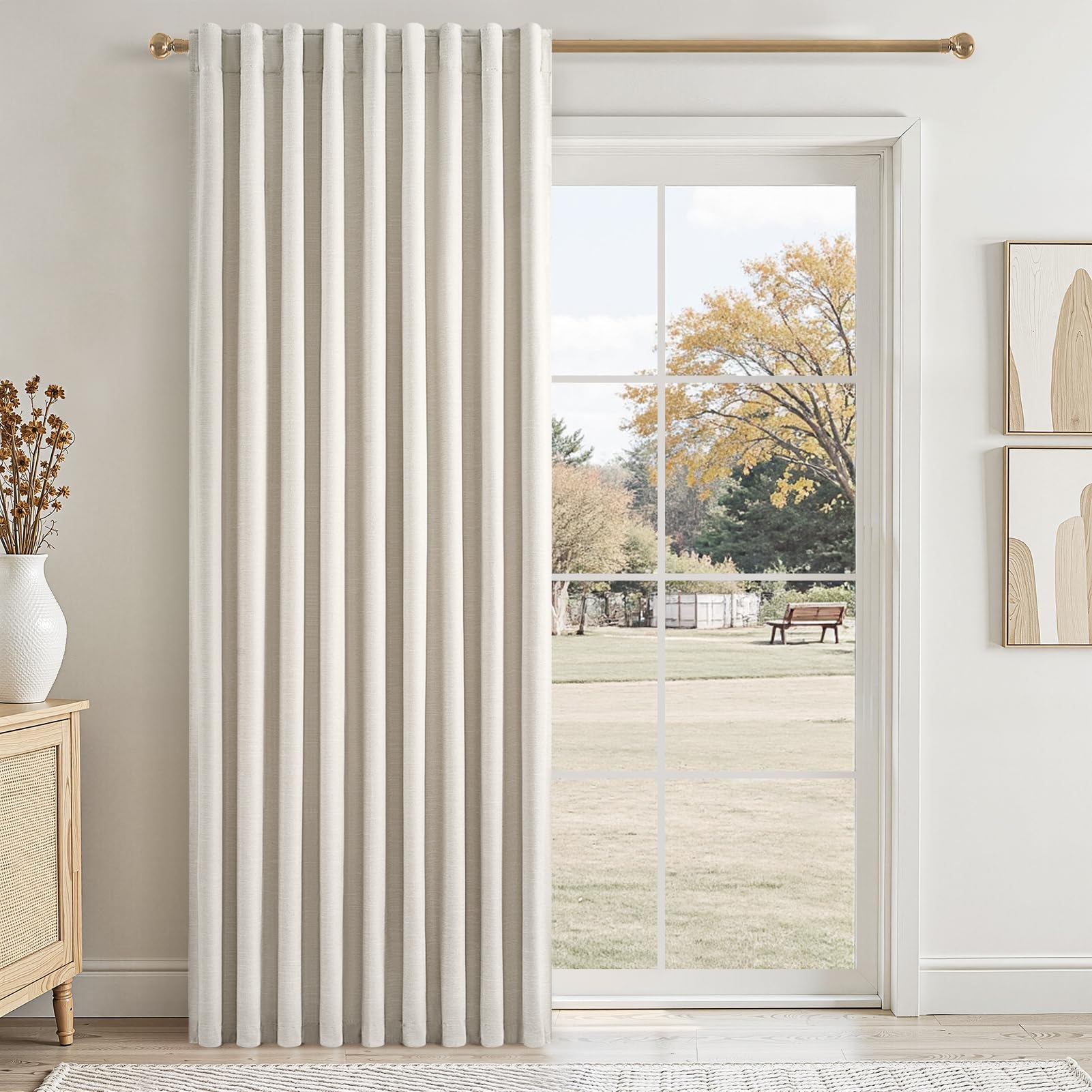 Topfinel Cream Linen Blackout Curtains 84 Inch Long for Bedroom Living Room, Ivory Pinch Pleat Back Tab Full Blackout Drapes Farmhouse Boho Curtains for Window, White Neutral Curtains 52" X 84" 7 FT