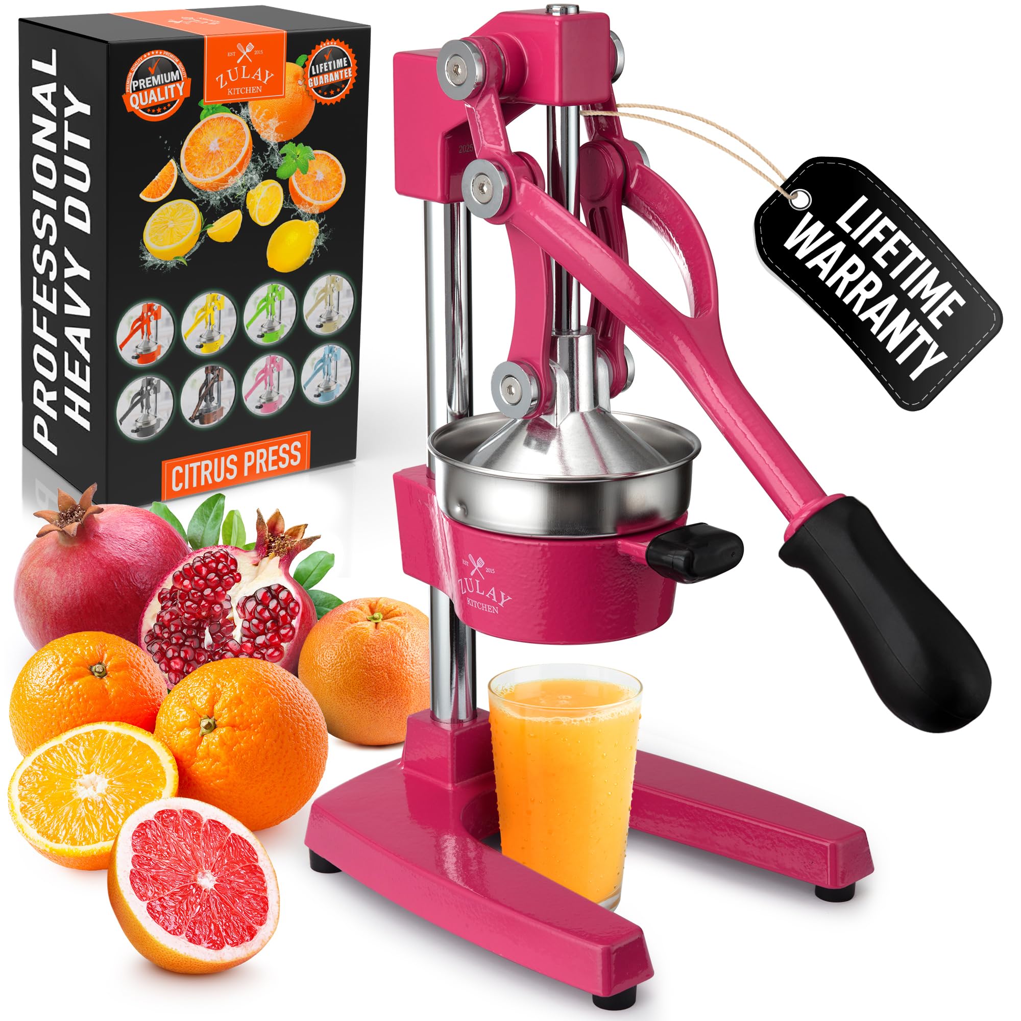 Zulay Kitchen Cast Iron Juicer - Easy-to-Clean Heavy-Duty Manual Juicer, Professional Citrus Juicer - Stainless Steel Lemon Squeezer - Manual Citrus Press & Orange Squeezer - Orange Juicer (Black)