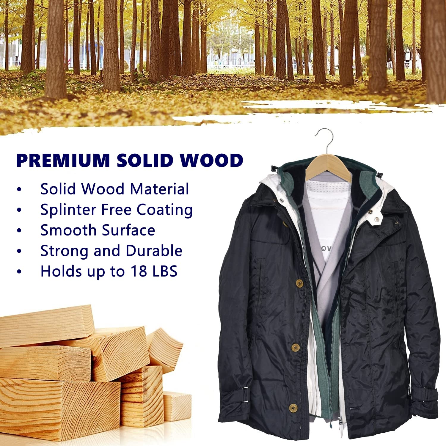 Amber Home 30 Pack Wooden Coat Hangers, Natural Wood Suit Hangers with Non-Slip Pant Bar, Clothes Hangers for Closet Organization, Shirts, Jackets, Dresses, and Pants (Natural, 30)