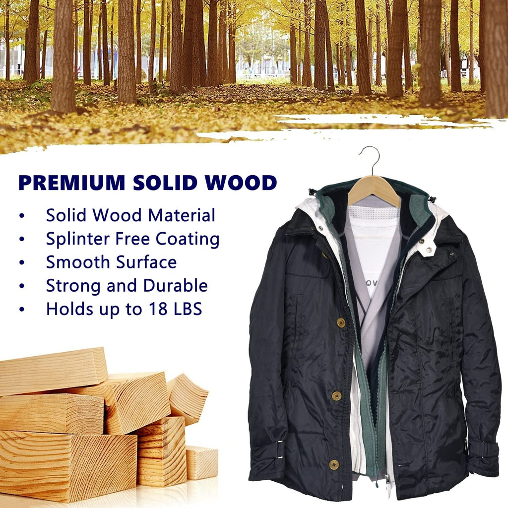 Amber Home 30 Pack Wooden Coat Hangers, Natural Wood Suit Hangers with Non-Slip Pant Bar, Clothes Hangers for Closet Organization, Shirts, Jackets, Dresses, and Pants (Natural, 30)