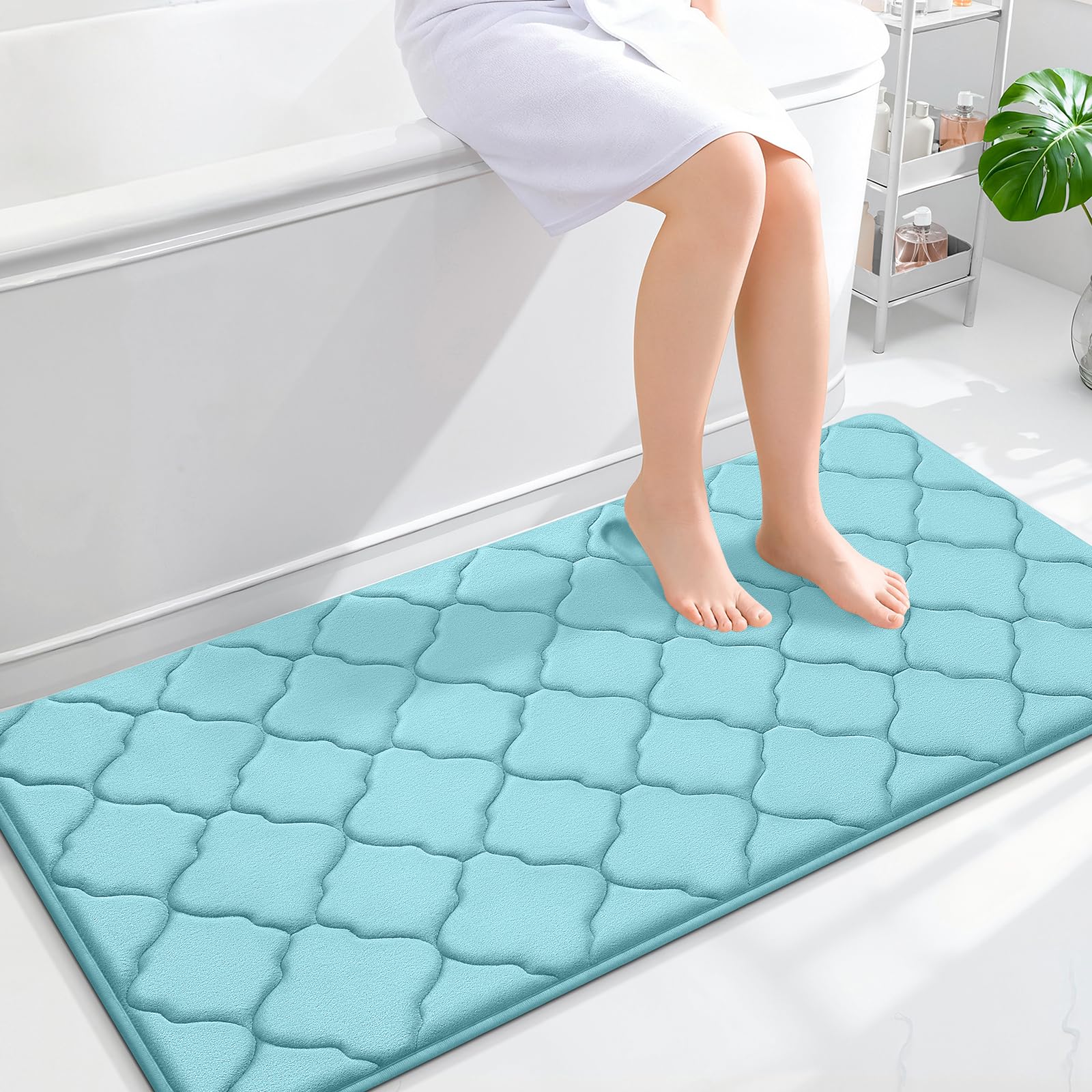 OLANLY Memory Foam Bath Mat Rug 24x16, Ultra Soft and Absorbent Bathroom Rugs, Non-Slip, Comfortable, Machine Washable Bath Carpet for Bathroom Floor, Tub, Shower and Home Decor Accessories, Black