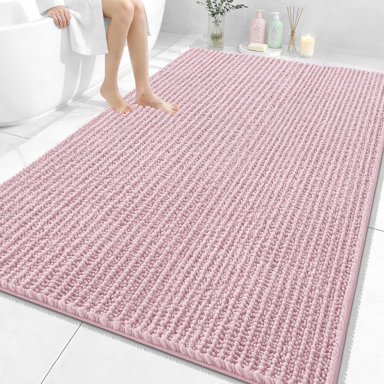 OLANLY Bathroom Rug Mat 30x20, Thick Soft and Absorbent Chenille Bath Mat, Non-Slip Rubber Backing, Machine Washable Quick Dry Bath Rugs for Tub Shower Floor, Home Decor Accessories, Grey