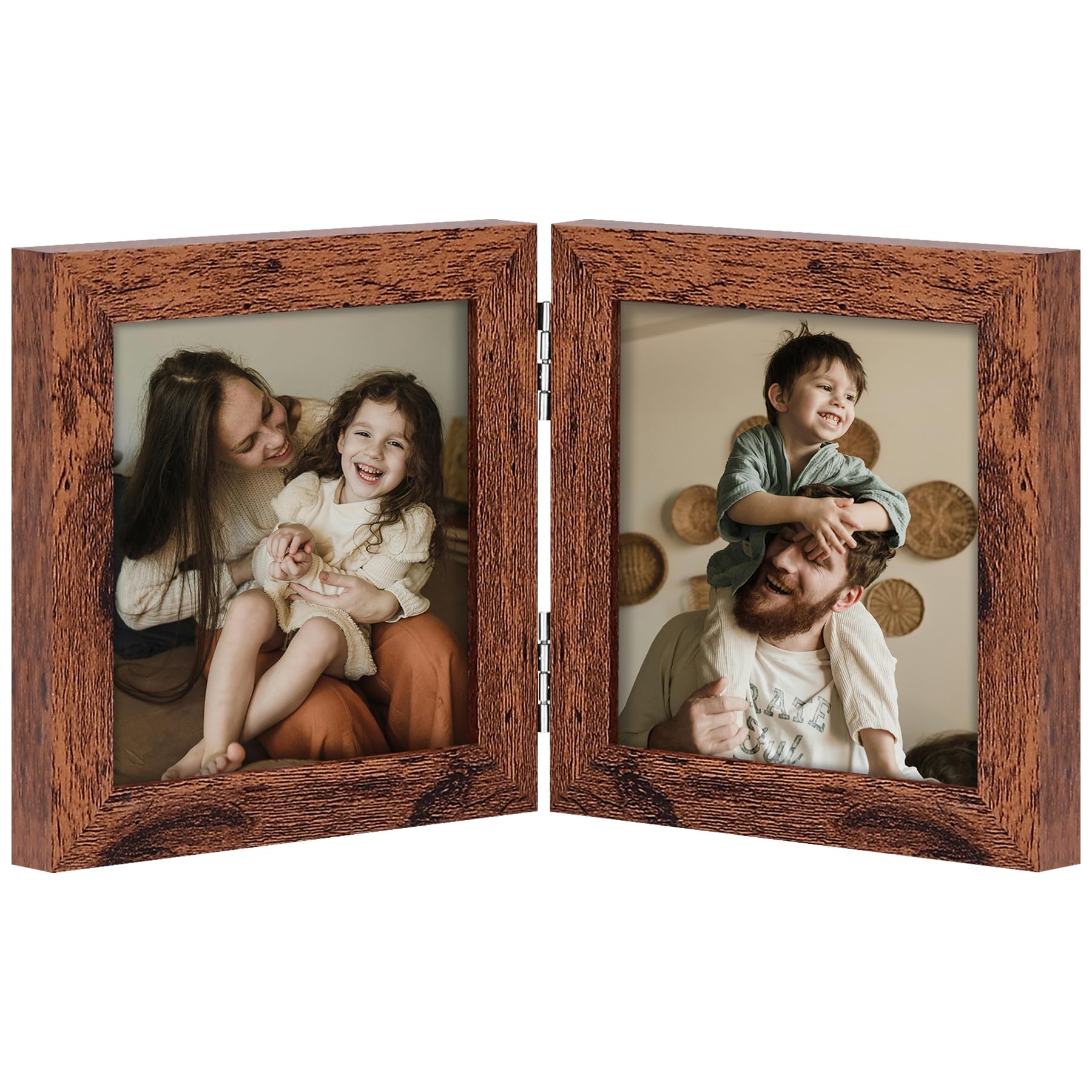 decorUhome Double 4x6 Picture Frame Vertical, Engineered Wood Bifold Photo Frame with Plexiglass for Tabletop Display, 4x6, Black
