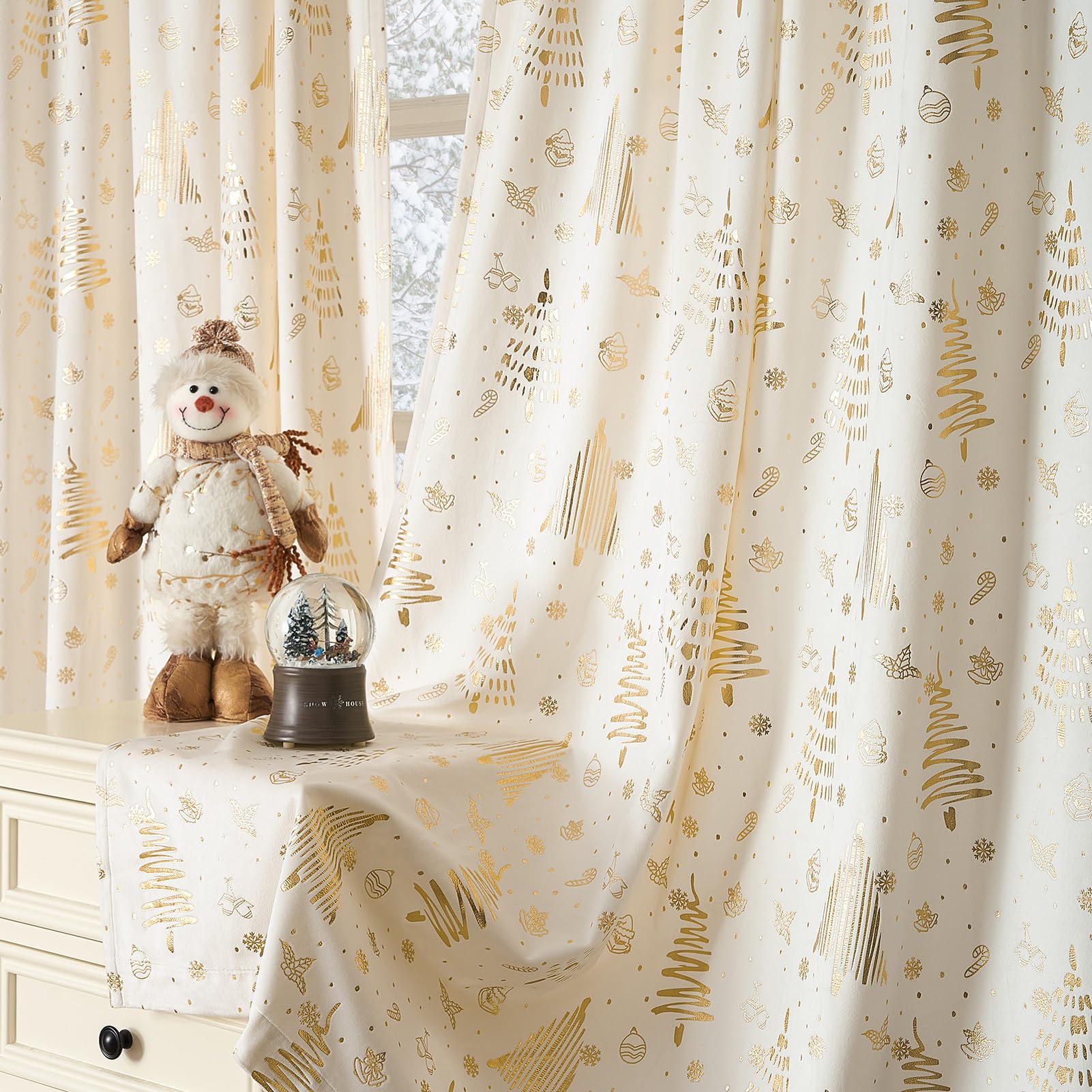 96 inches Long Red christmas curtains velvet for Living Room, Printed with Grinch & Tree Pattern Thermal Insulated Blackout Curtains drapes for winter 96 inch length 2 Panels Set cortinas navideas