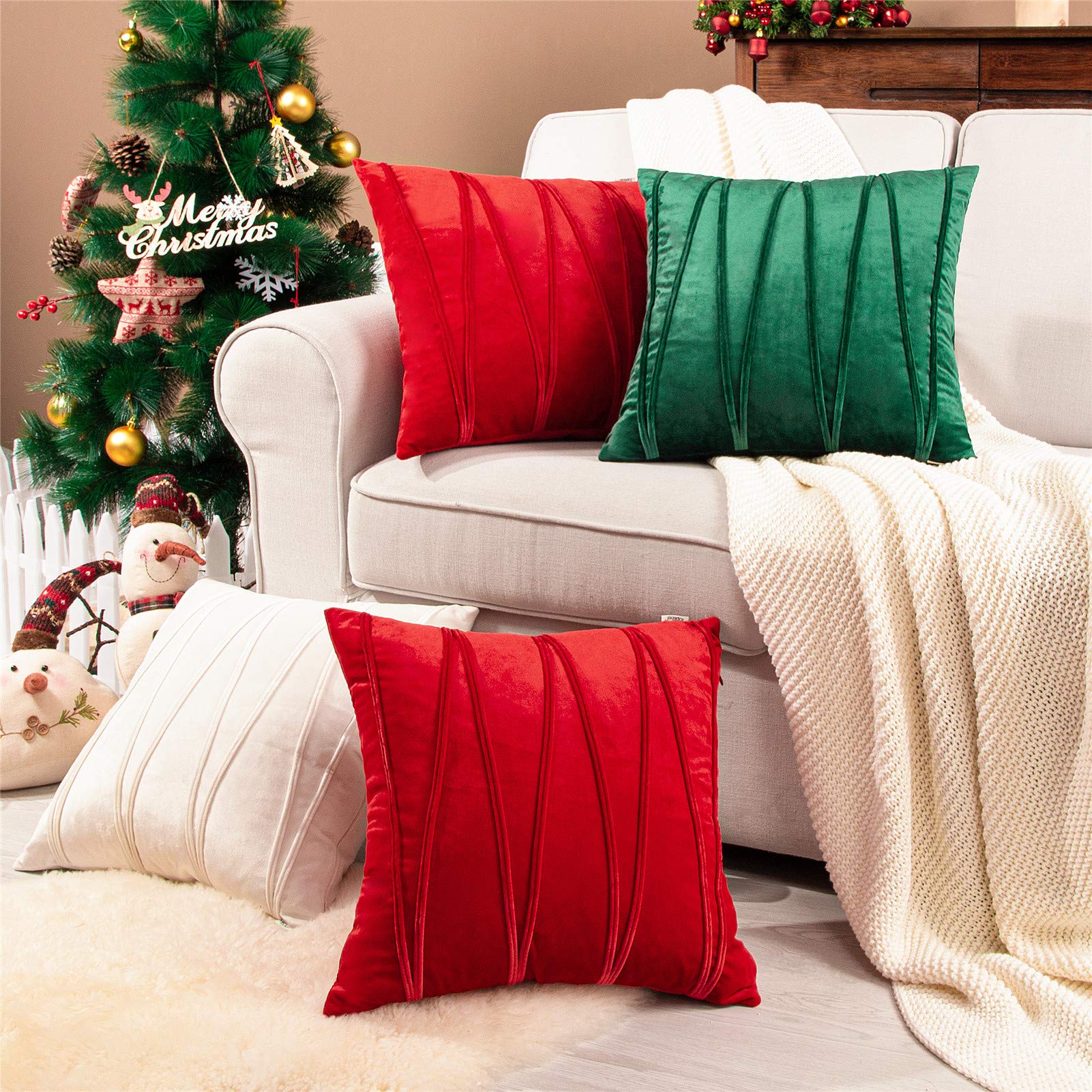 Topfinel Christmas Decorative Throw Pillow Covers 20 X 20 Inch,Soft Solid Velvet Pillow Covers Cushion Case for Sofa Bedroom 50 X 50 Cm (Pack of 2) Emerald Green