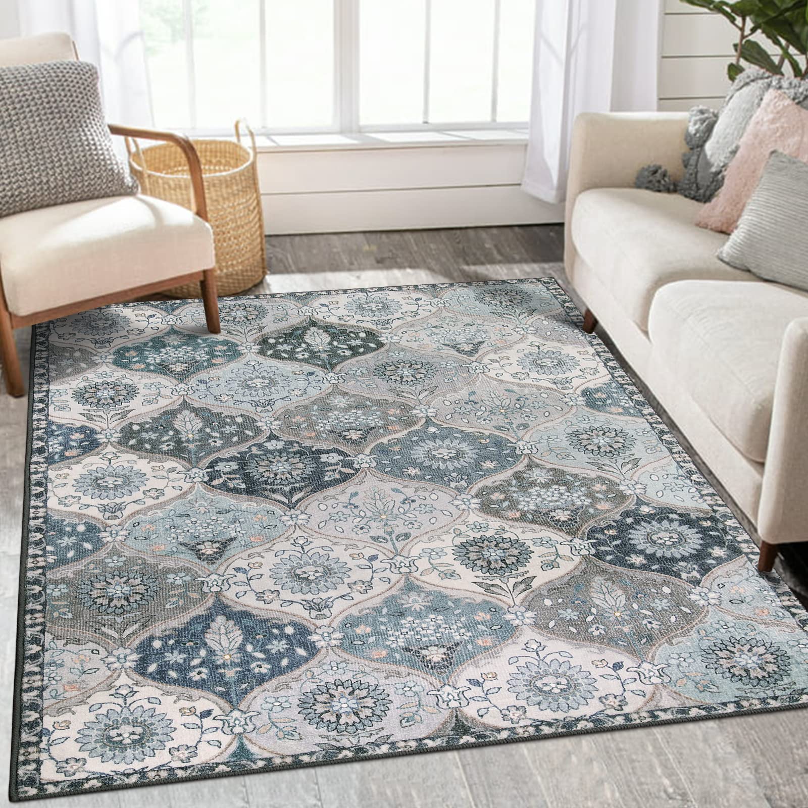 Lahome Moroccan Trellis Washable Rug, 2x3 Kitchen Rugs for Entryway Bathroom, Non-Slip Indoor Door Mat Ultra-Thin, Small Oriental Throw Carpet for Bedroom Entry Elise, Cream/Multi