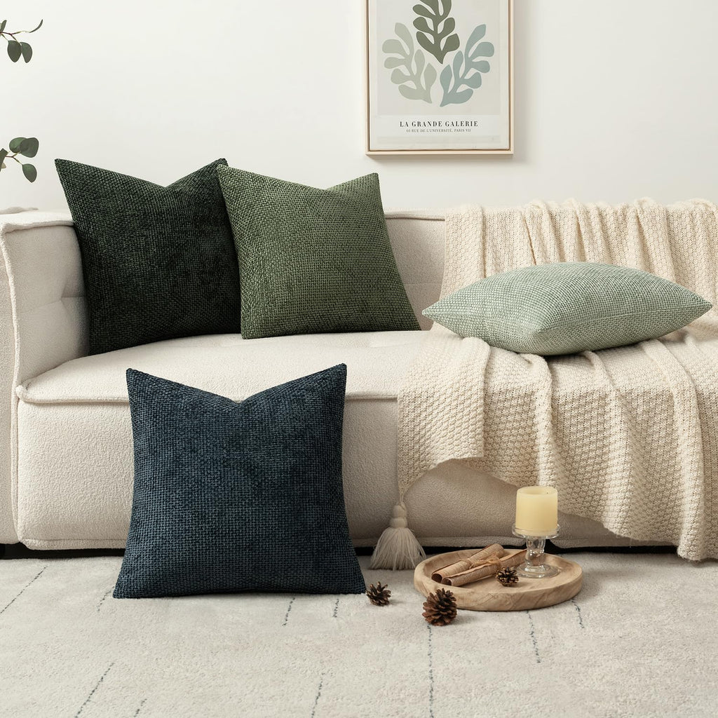 MIULEE Pack of 4 Couch Throw Pillow Covers 18x18 Inch Neutral Blue Soft Decorative Chenille Pillow Covers Farmhouse Accent Cushion Covers for Boho Western Spring Coastal Decor Sofa Bed Living Room