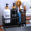 Cisily Kitchen Soap Dispenser Set with Sink Caddy, 17 Oz Glass Bottle, Hand and Dish Soap Dispenser Set with Sponge Holder, Black Stainless Steel Rustic Kitchen Countertop Sink Organizer Accessories
