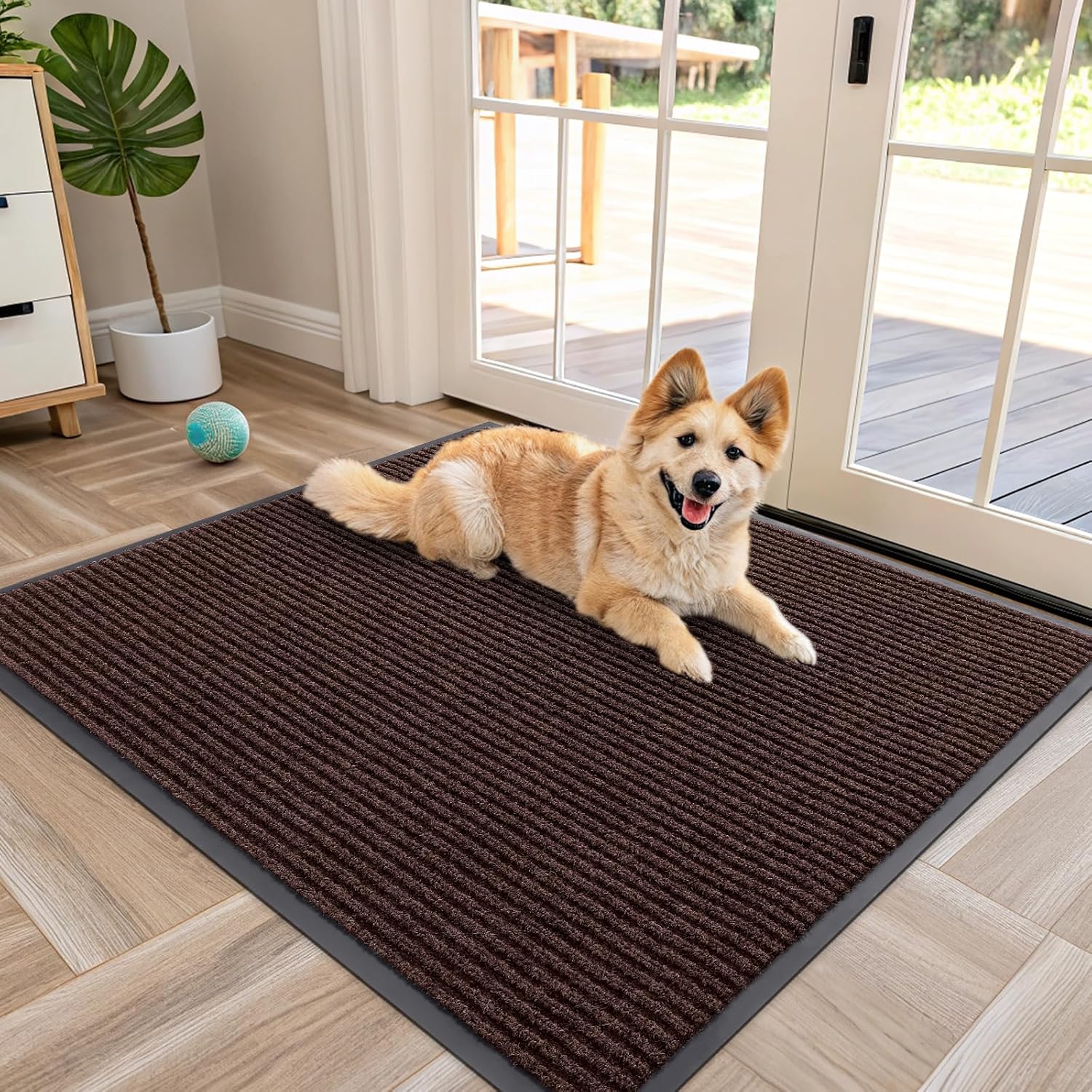 OLANLY Front Door Mat Indoor Outdoor Entrance, Waterproof Heavy Duty Doormat, Fade Resistant, Low Profile, Easy Clean Patio Porch Welcome Floor Mats for Entry, 29.5x17, Beige