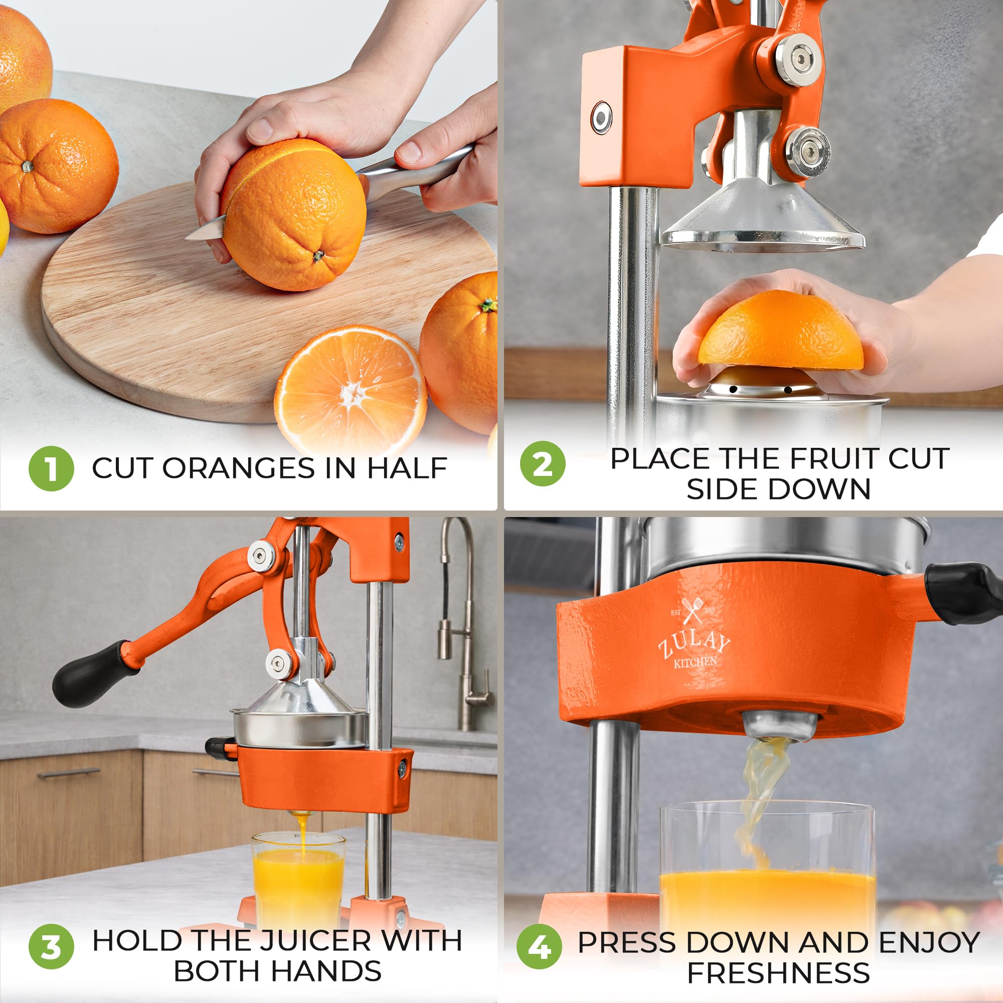 Zulay Kitchen Cast Iron Juicer - Easy-to-Clean Heavy-Duty Manual Juicer, Professional Citrus Juicer - Stainless Steel Lemon Squeezer - Manual Citrus Press & Orange Squeezer - Orange Juicer (Black)
