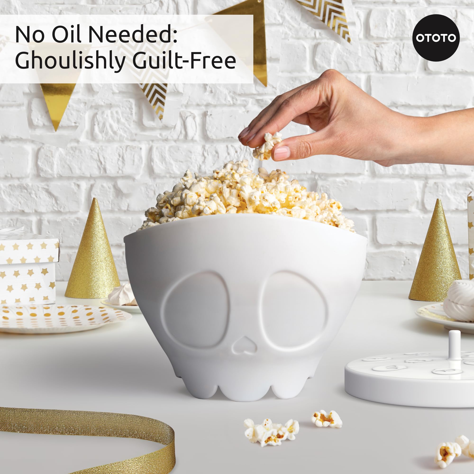 OTOTO New Scary Poppings Microwave Popcorn Popper - Gothic Popcorn Microwave Popper, Silicone Microwave Popcorn, Collapsible Bowl Popcorn Bowls, Halloween Goth Accessories Goth Gifts (White)
