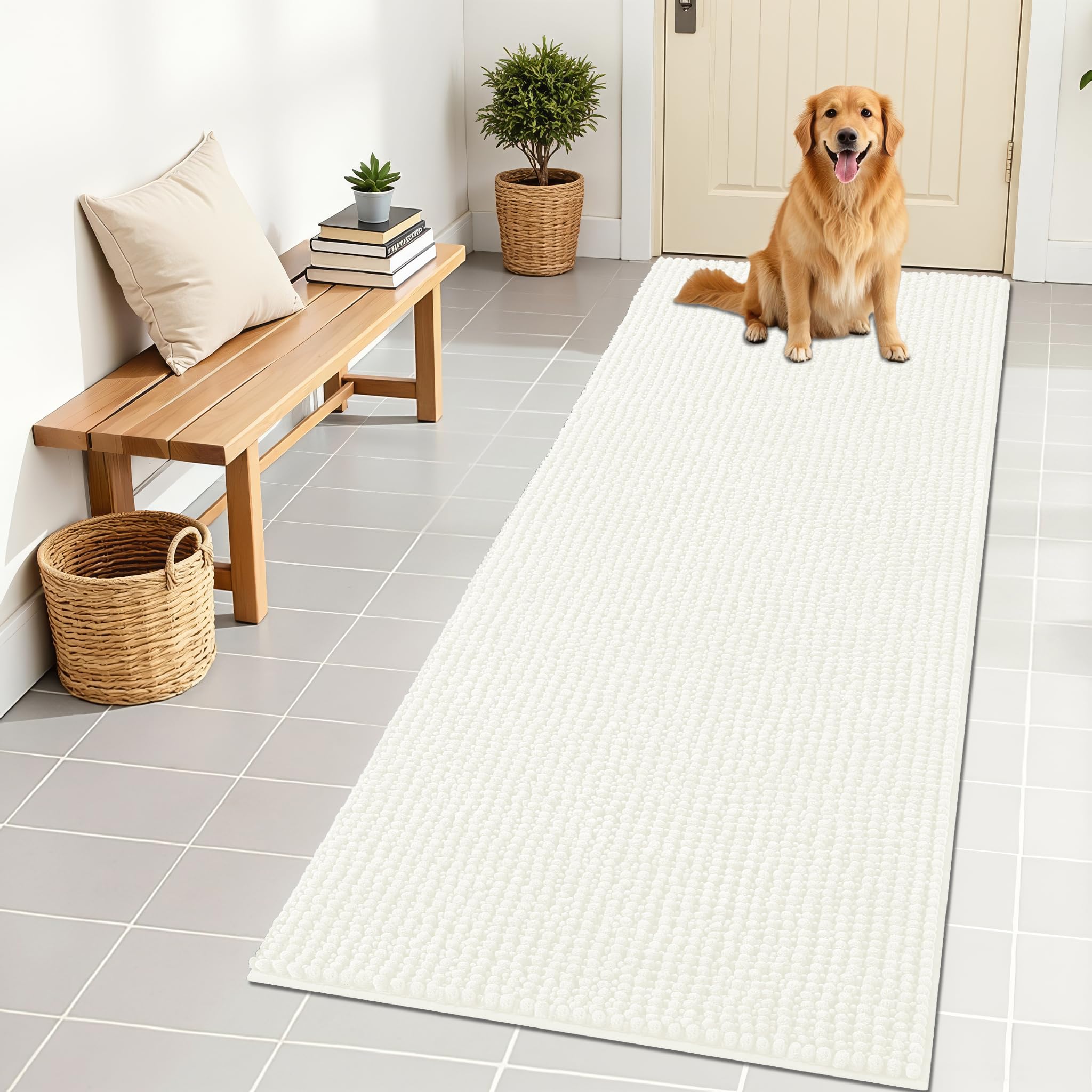 OLANLY Dog Door Mat for Muddy Paws 30x20, Ultra Absorbent Chenille Mud Doormat, Non-Slip Washable and Dirt Trapping Doormat for Indoor Entryway, Quick-Dry Indoor Pet Bed Mats for Dogs, Grey