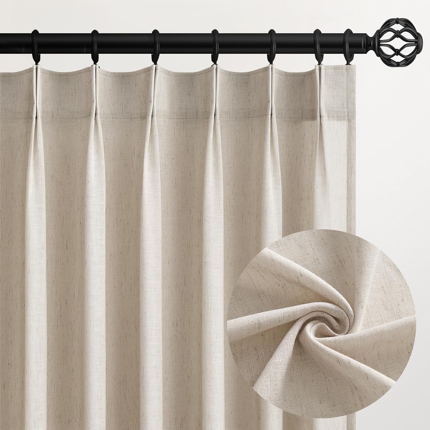 96 Inches Long Pleated Sheer Curtains,Dark Linen Blended Light Filtering Window Curtains 96 Length 2 Panels for Living Room Bedroom Pinch Pleat Drapes with Hooks 2 Panels 40" Wx96 L,Light Brown