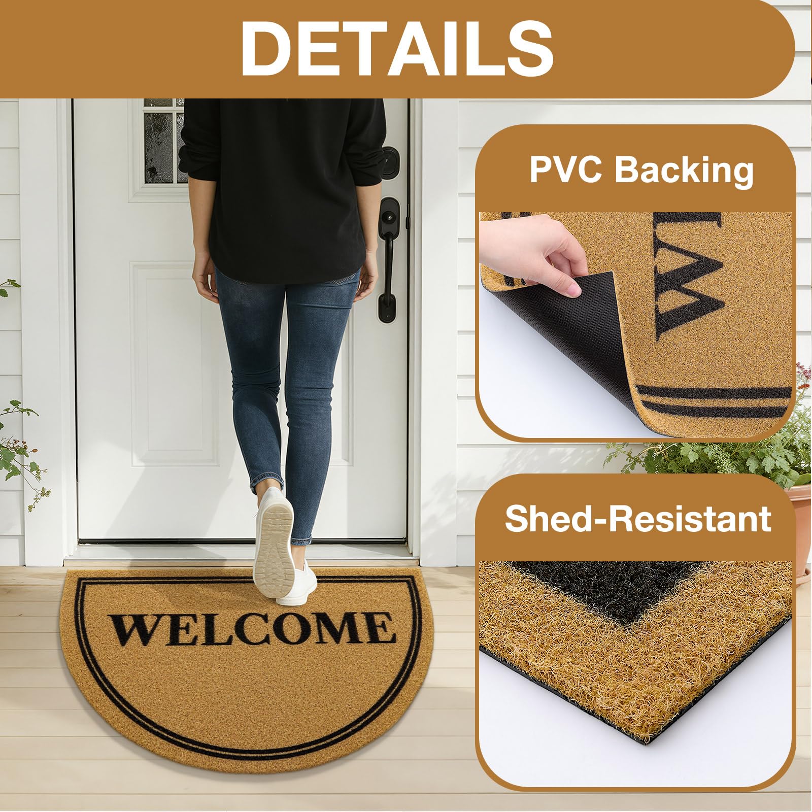 OLANLY Front Door Mat, Low Profile Doormat, Stain and Fade Resistant, Easy to Clean, for Indoor and Outdoor Entrances, Patio Porch or Entryway, Brown (30x17 Inch, Home Sweet Home)