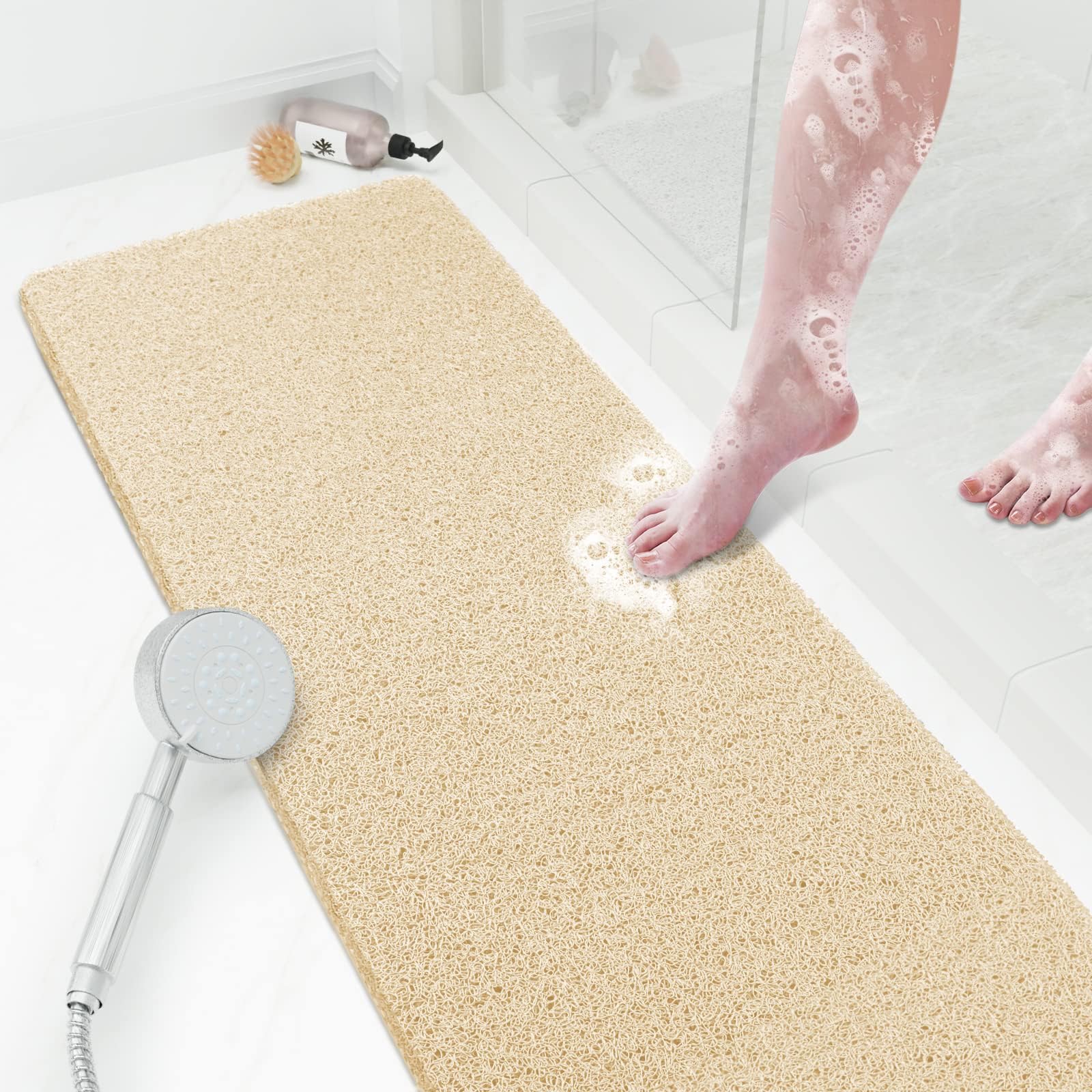 PVC Loofah Shower/Bathtub Mat Non-Slip, 24x16 inch, Soft Tub Mat with Drain, for Tub and Bathroom,Quick Drying,Grey