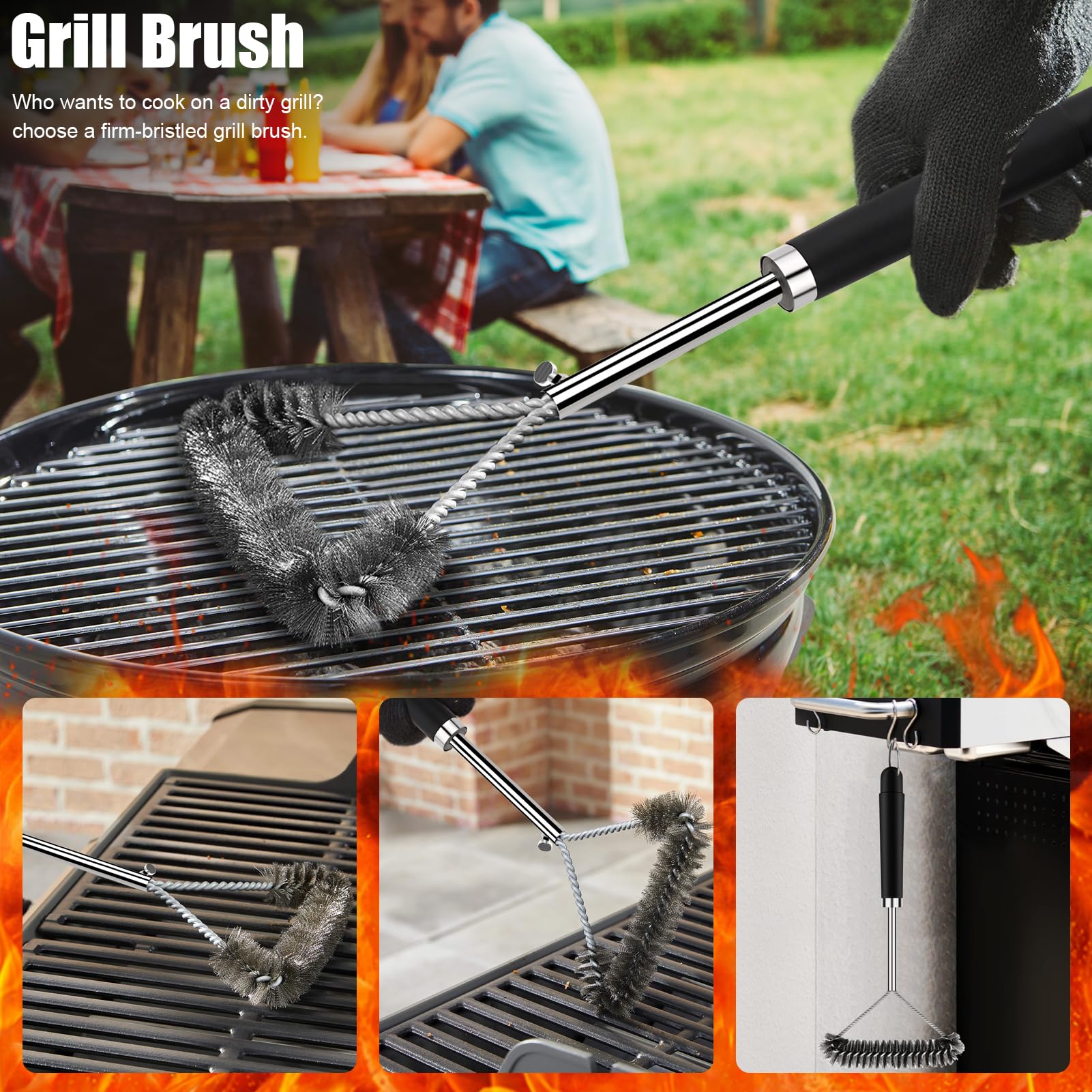 RINPIR 31pcs BBQ Grill Accessories Gifts for Men Dad, Heavy Duty Grilling Tools Gift Set for Father‘s Day, Stainless Steel BBQ Utensils Kit with Mats, Grill Brush in Carrying Bag Brown