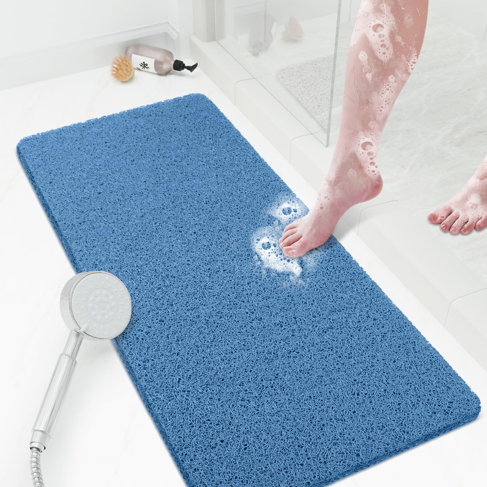 PVC Loofah Shower/Bathtub Mat Non-Slip, 24x16 inch, Soft Tub Mat with Drain, for Tub and Bathroom,Quick Drying,Grey