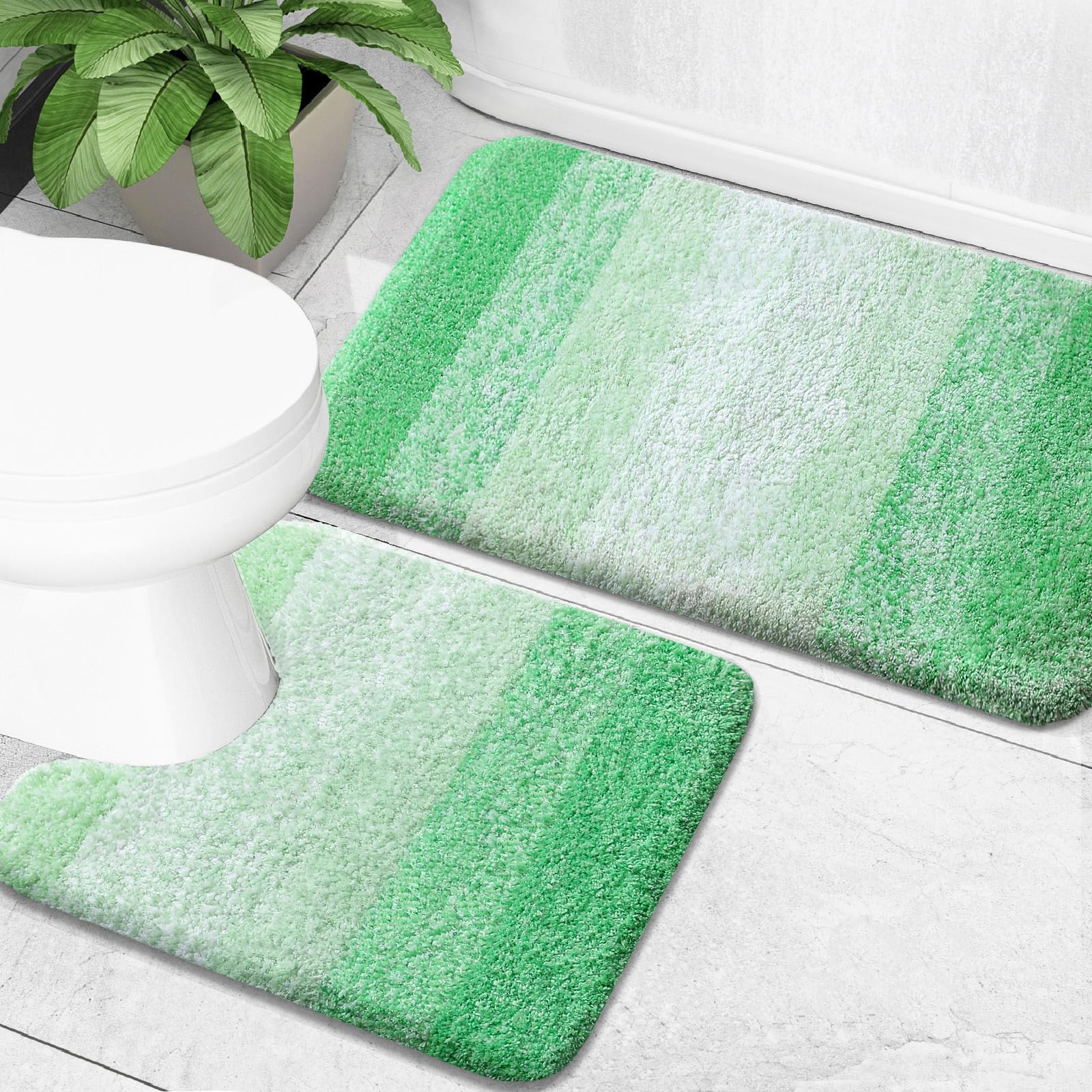 OLANLY Bathroom Rug Set 2 Piece, Soft Absorbent Microfiber Bath Mats and U-Shaped Contour Toilet Rug, Non-Slip, Machine Wash Dry, Plush Shaggy Bath Mats for Bathroom (24"x16"+24"x20", Grey)