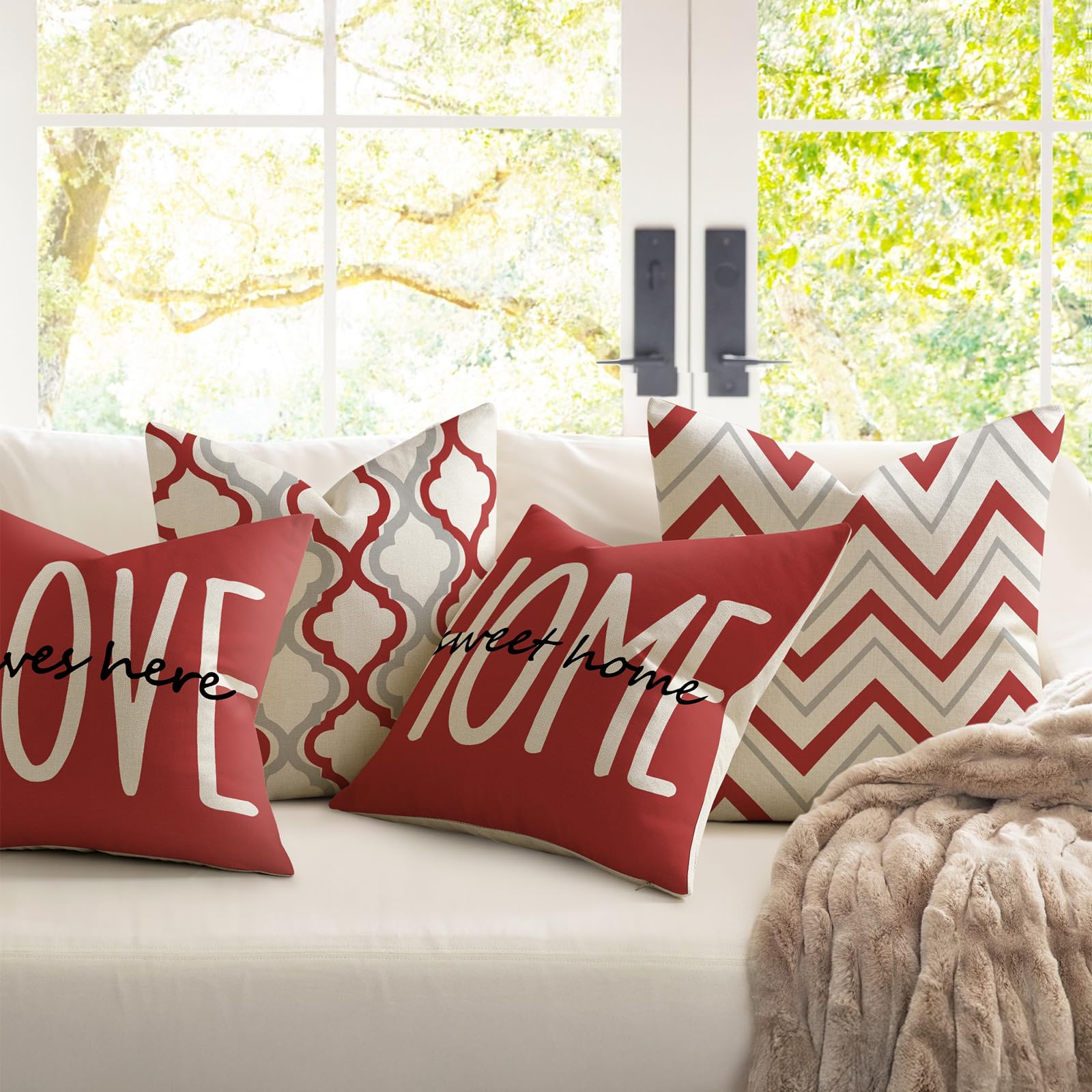 YCOLL Farmhouse Pillow Covers 18x18 Set of 4 Throw Pillow Covers Rustic Linen Decorative Pillows Square Cushion Covers for Couch Sofa Bedroom Home Decor