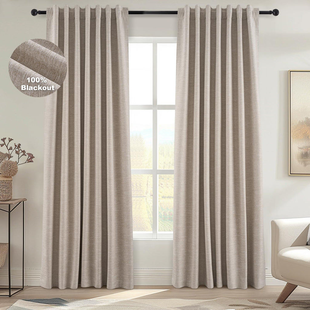 Topfinel Cream Linen Blackout Curtains 84 Inch Long for Bedroom Living Room, Ivory Pinch Pleat Back Tab Full Blackout Drapes Farmhouse Boho Curtains for Window, White Neutral Curtains 52" X 84" 7 FT