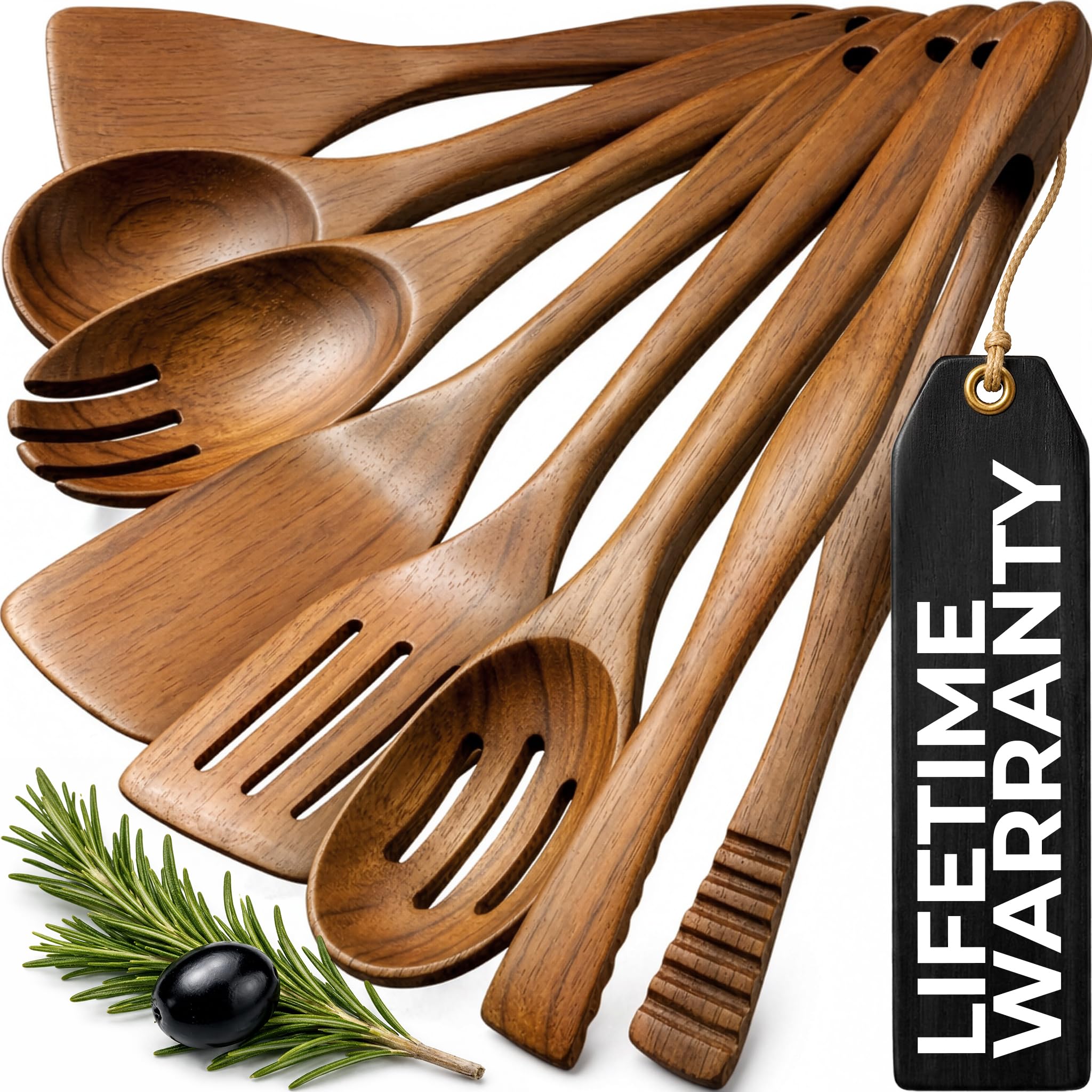 Zulay Kitchen 6 Piece Wooden Spoons for Cooking – Natural Teak Wooden Utensil Set, Easy to Clean, Durable, Smooth with Comfort Grip - Non Toxic Wooden Cooking Utensil Sets