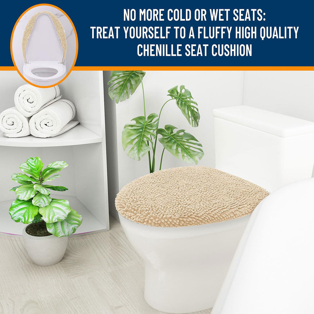 OLANLY Soft Chenille Bathroom Toilet Lid Cover, Machine Washable Seat Covers, 17.5x15, Stays in Place Rubber Backing, Fits Most Round, Elongated and Oblong Lids, Accessories Decor, Gray