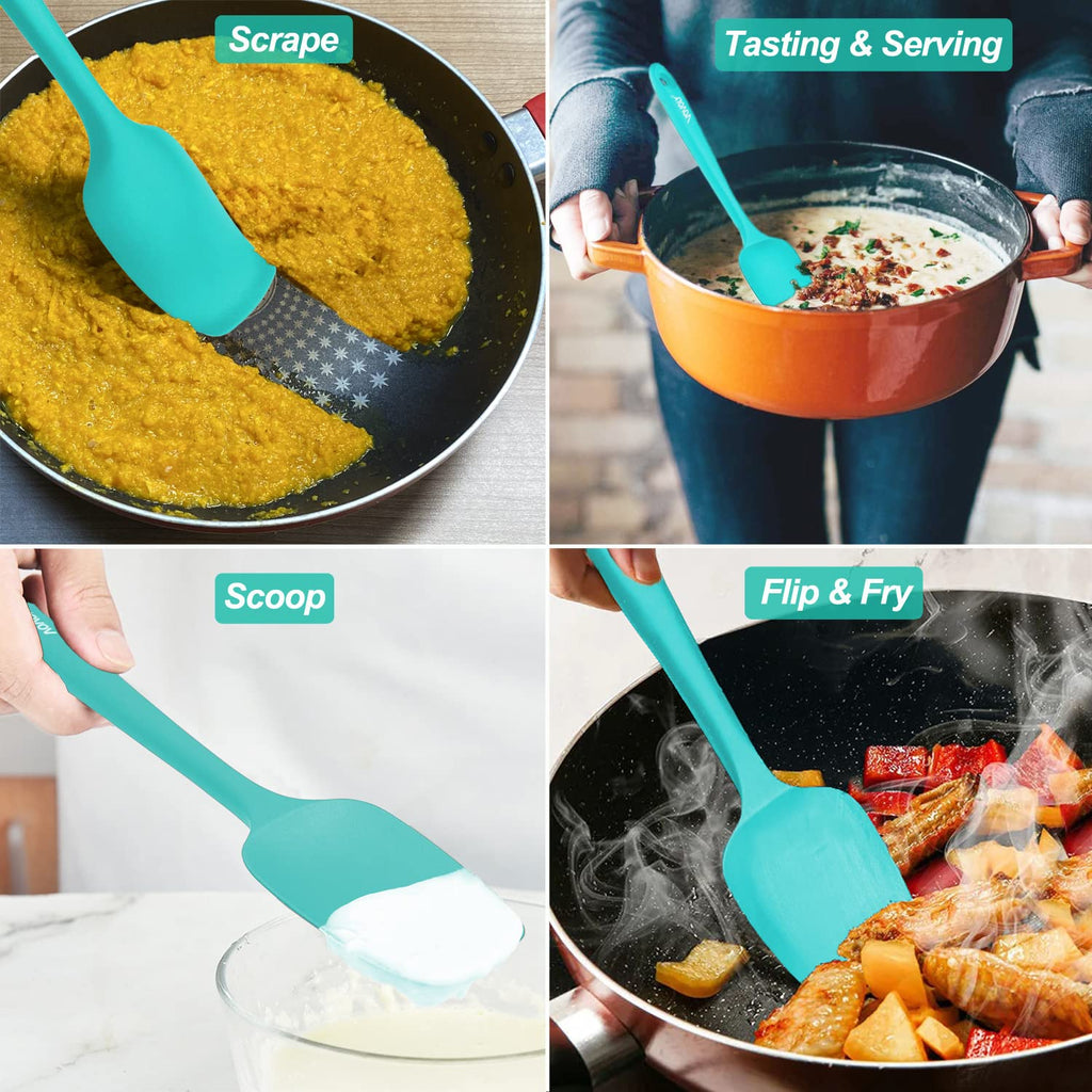 Silicone Spatula Set, High Heat Resistan Rubber Spoon Spatula, Non-Stick Spoonula with Seamless One Piece Design, Flexible Scrapers Baking Mixing Tool,3 Pack, Black