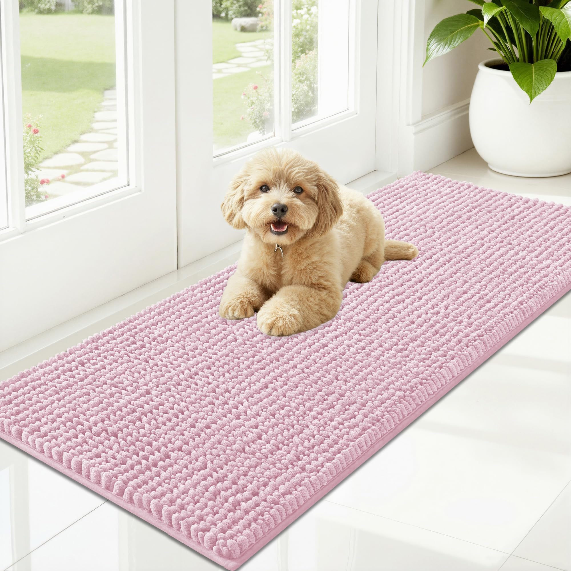 OLANLY Dog Door Mat for Muddy Paws 30x20, Ultra Absorbent Chenille Mud Doormat, Non-Slip Washable and Dirt Trapping Doormat for Indoor Entryway, Quick-Dry Indoor Pet Bed Mats for Dogs, Grey