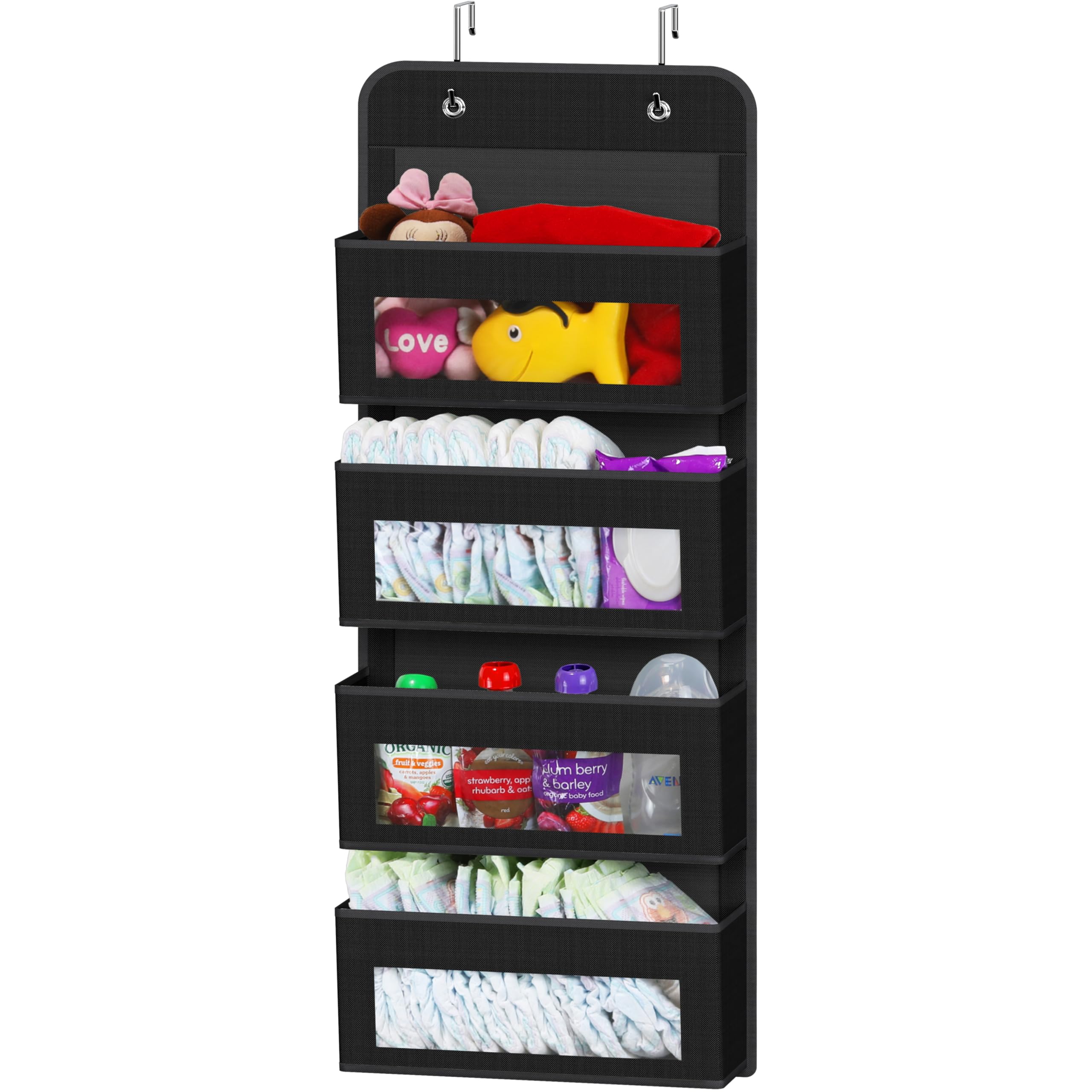 Simple Houseware 6 Clear Window Pocket Over Closet Door Storage Hanging Organizer for Bedroom, Bathroom, Pantry, Beige