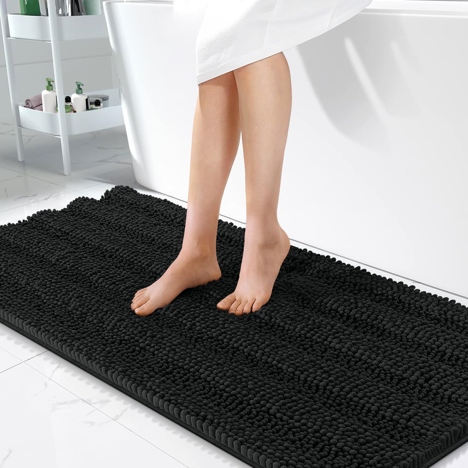 OLANLY Thick Bathroom Rugs 30x20, Extra Soft Absorbent Chenille Striped Bath Rugs, Rubber Backing, Machine Wash Dry, Bath Mats for Bathroom Floor, Tub and Shower, Home Decor Accessories, Grey