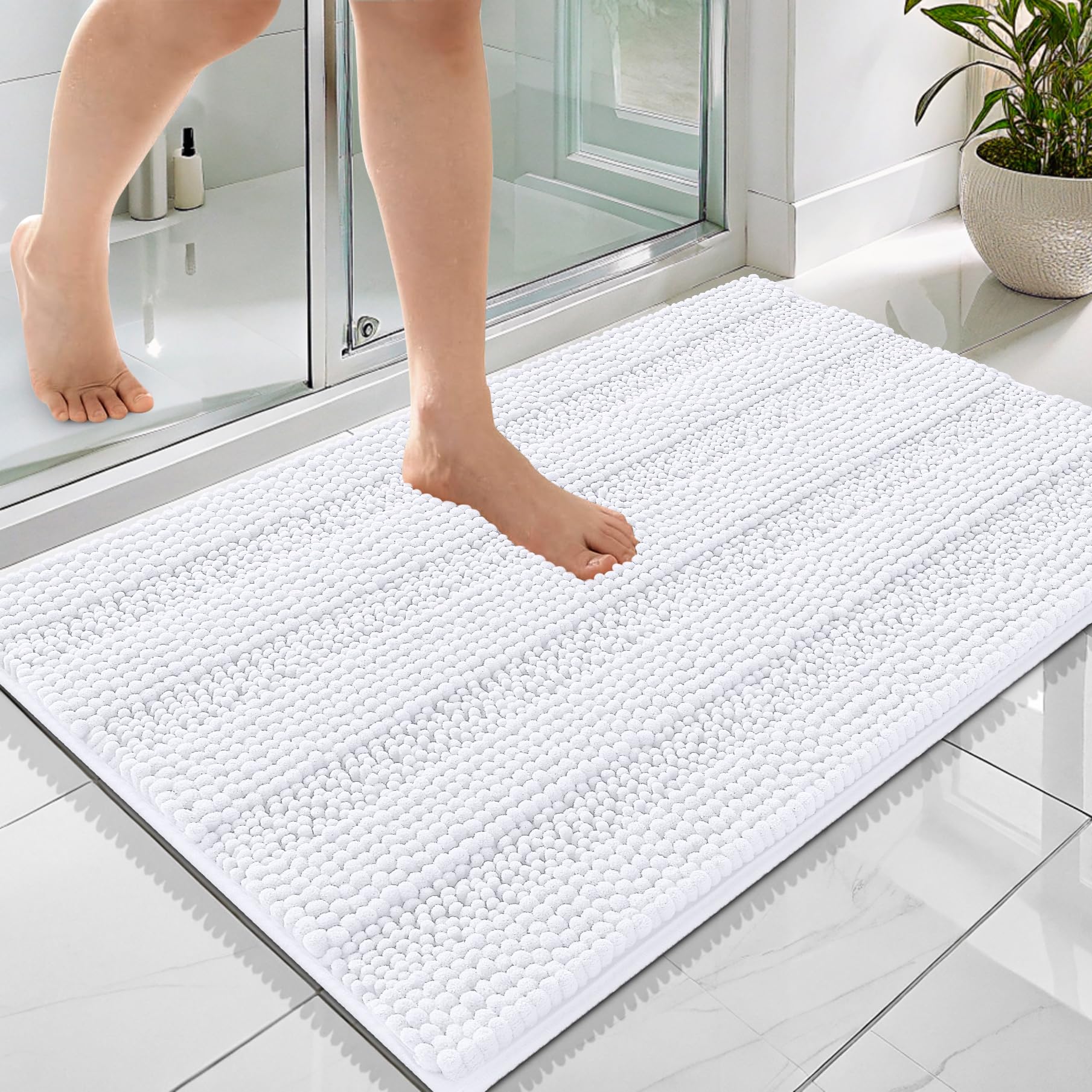 OLANLY Thick Bathroom Rugs 30x20, Extra Soft Absorbent Chenille Striped Bath Rugs, Rubber Backing, Machine Wash Dry, Bath Mats for Bathroom Floor, Tub and Shower, Home Decor Accessories, Grey