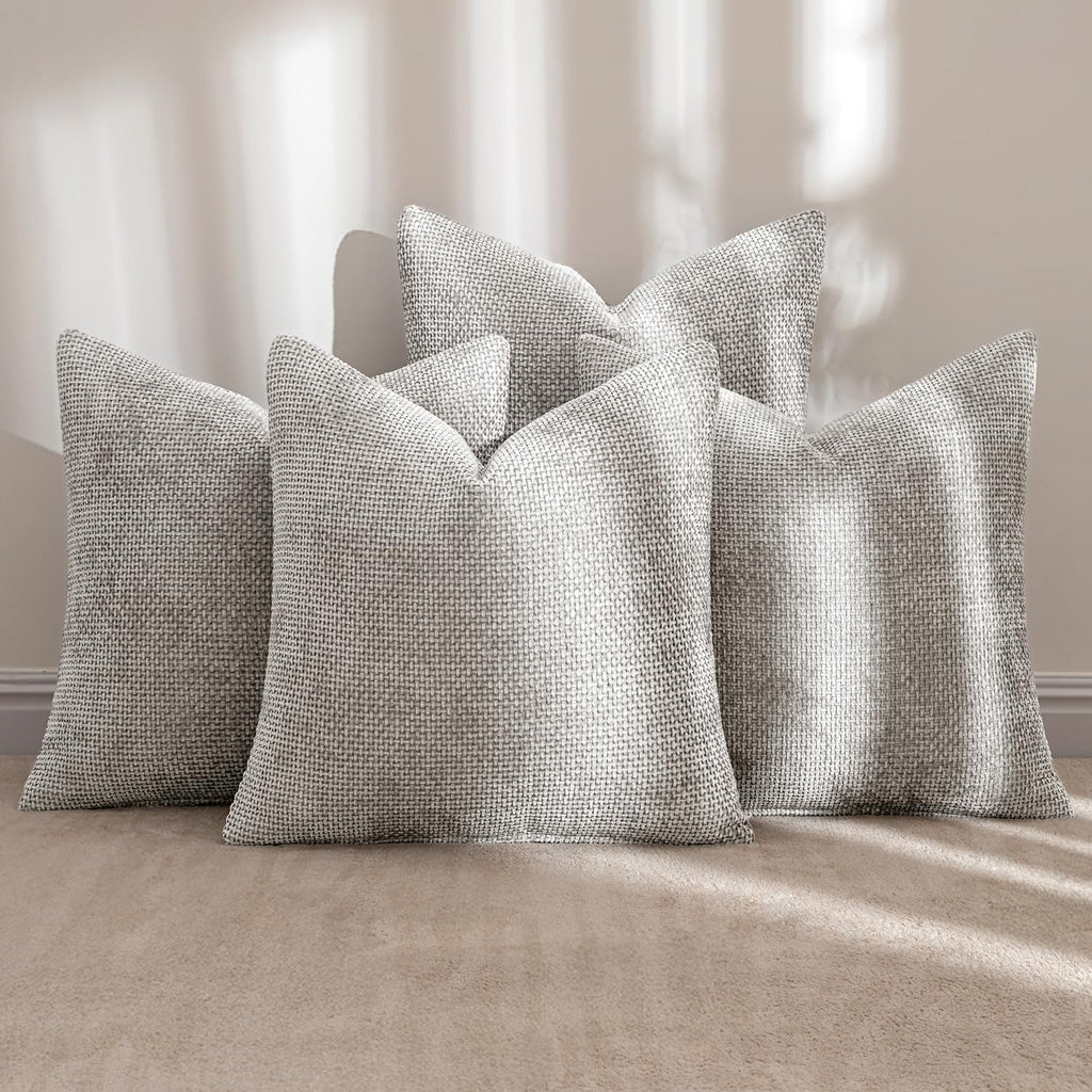 MIULEE Pack of 4 Couch Throw Pillow Covers 18x18 Inch Neutral Blue Soft Decorative Chenille Pillow Covers Farmhouse Accent Cushion Covers for Boho Western Spring Coastal Decor Sofa Bed Living Room
