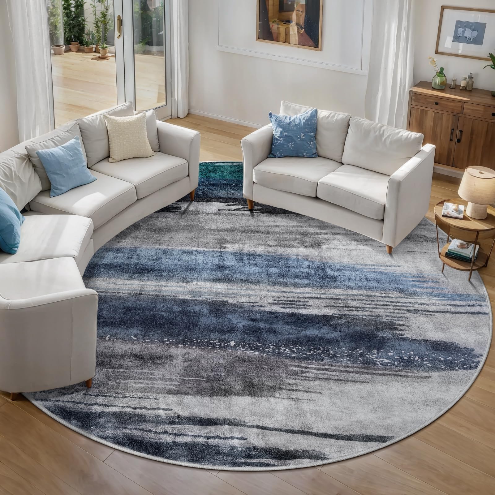 Ciicool Modern Abstract Area Rug 2x3 Washable Small Entryway Rug, Non-Slip Low Pile Throw Rug, Foldable Kitchen Bathroom Rugs, Blue Grey Floor Carpet for Entrance Living Room Bedroom Indoor Doormat
