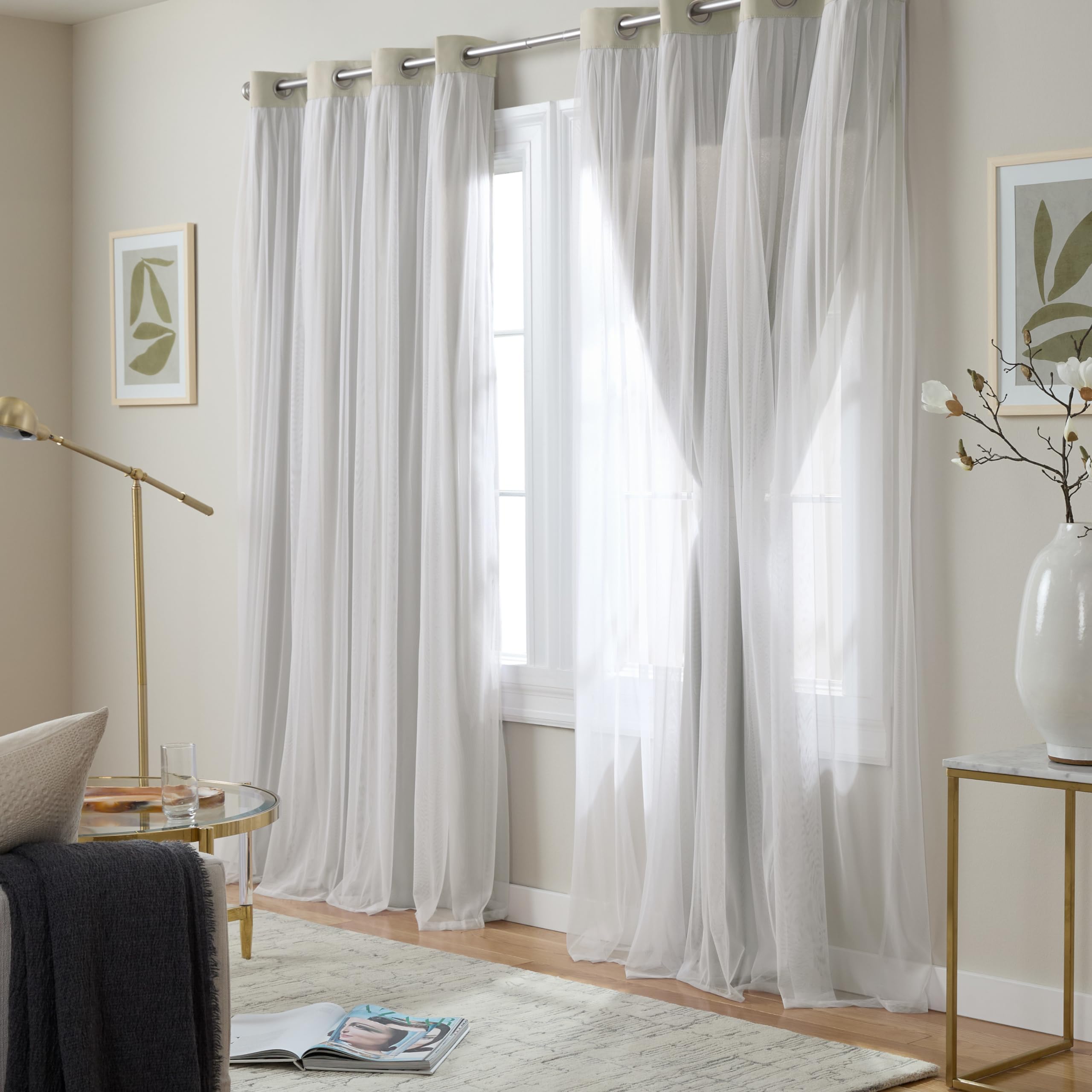 TOWN & COUNTRY LUXE Talia Double Layer Indoor Curtains, Sheer and Room Darkening Blackout, Grommet Top, Energy Efficient, 2-Pack Set, 52"x84", Rose Blush