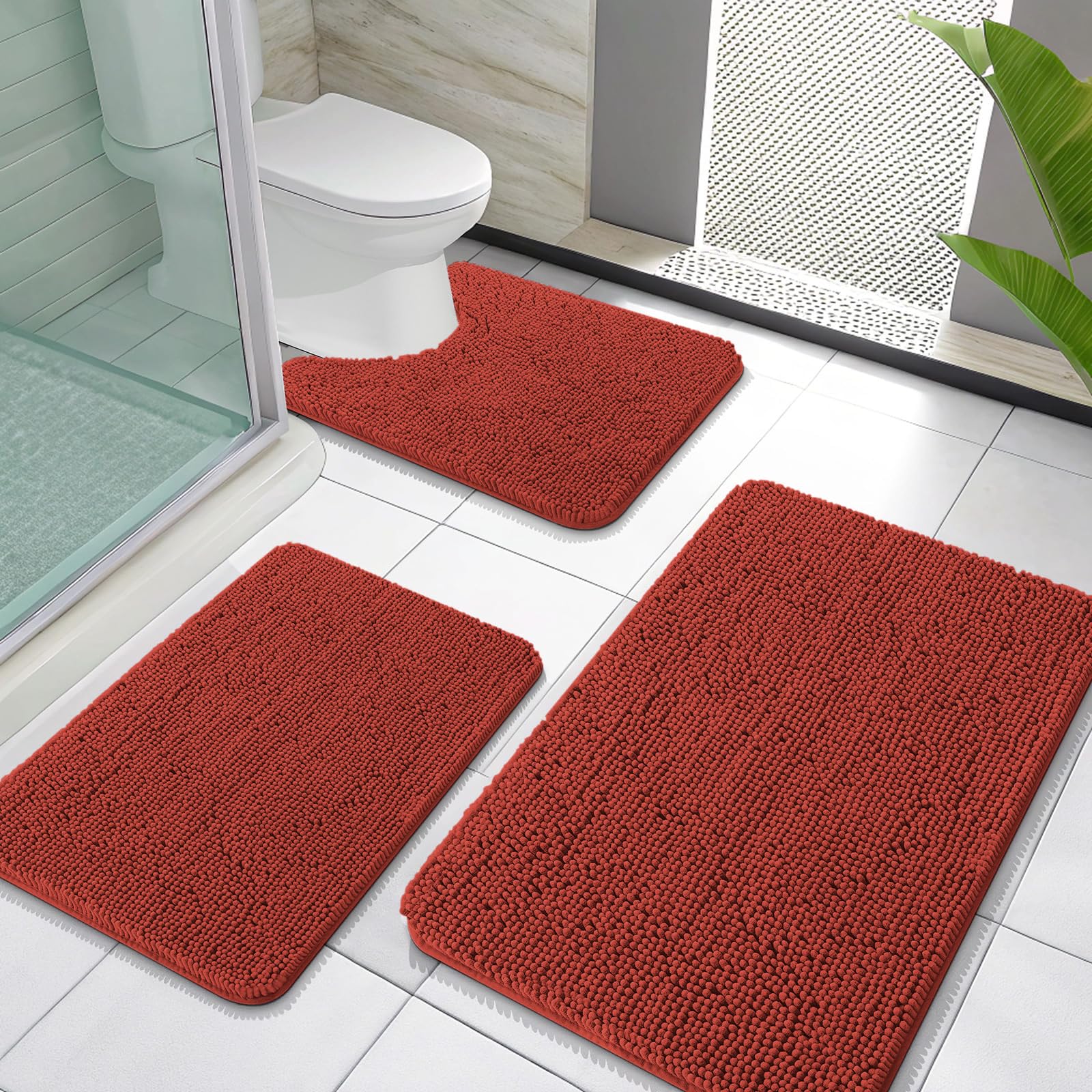 OLANLY Bathroom Rugs Sets 3 Piece, Soft Absorbent Chenille Bath Mats and U-Shaped Contour Toilet Rug, Quick Dry, Home Decor Accessories, Bath Mat Set for Bathroom (30"x20"+24"x16"+24"x20", Grey)