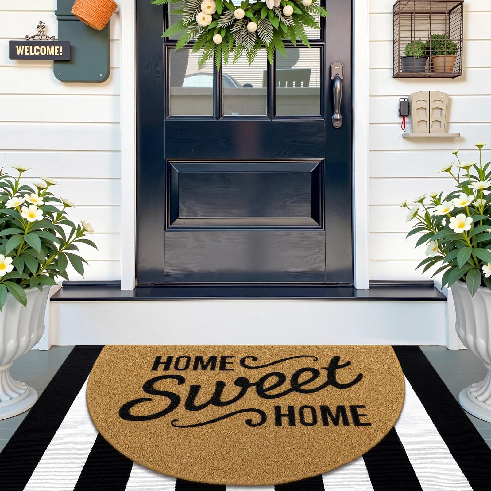 OLANLY Front Door Mat, Low Profile Doormat, Stain and Fade Resistant, Easy to Clean, for Indoor and Outdoor Entrances, Patio Porch or Entryway, Brown (30x17 Inch, Home Sweet Home)