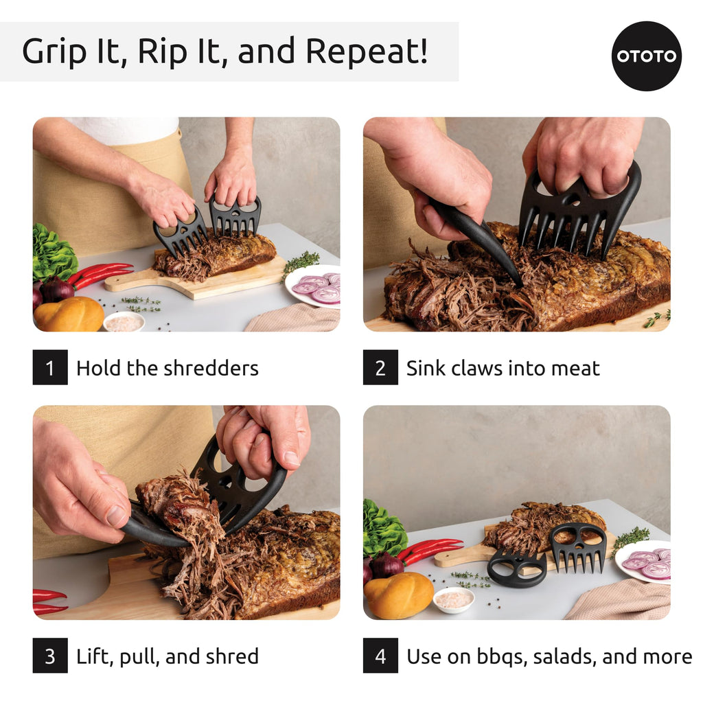 OTOTO New Meat Muncher Meat Claws - Meat Shredder Claws, BBQ Accessories, Grilling Gifts for Men, Halloween Goth Accessories, Spooky Skull Shredder for Goth Kitchen, Heat Resistant Claws (Black)