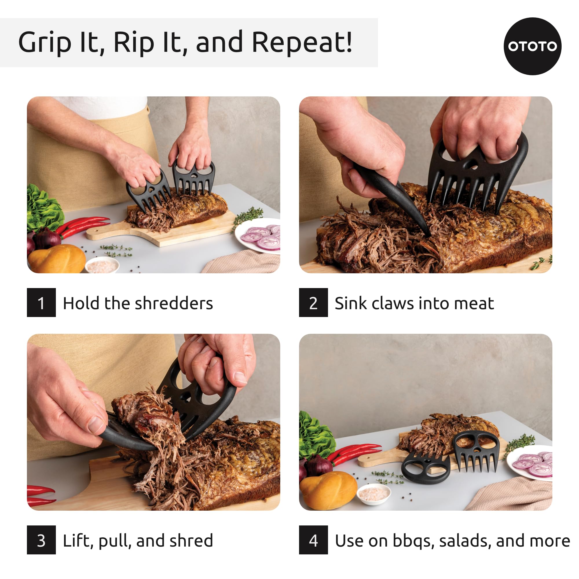 OTOTO New Meat Muncher Meat Claws - Meat Shredder Claws, BBQ Accessories, Grilling Gifts for Men, Halloween Goth Accessories, Spooky Skull Shredder for Goth Kitchen, Heat Resistant Claws (Black)