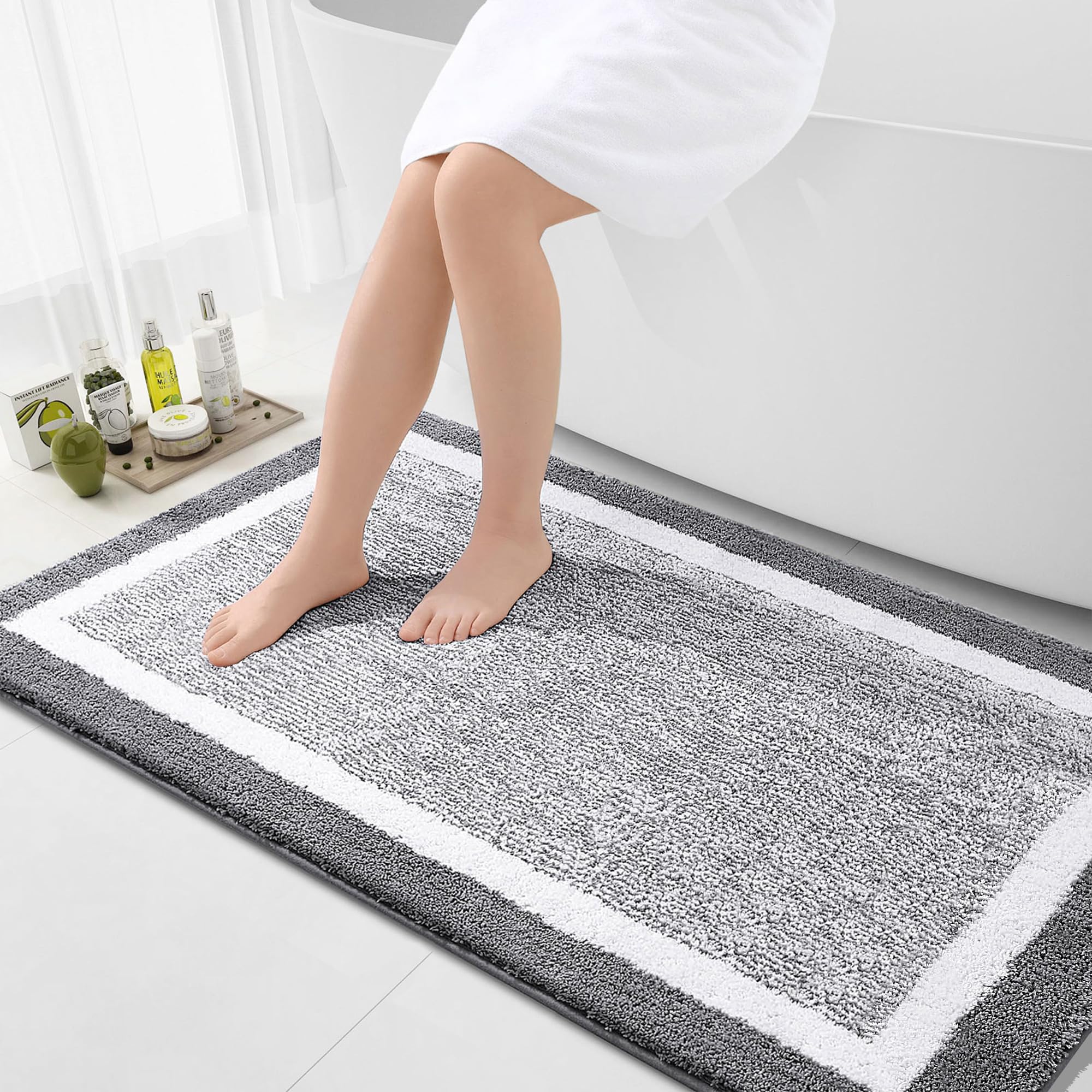 OLANLY Small Bathroom Rugs 24x16, Extra Soft and Absorbent Microfiber Bath Rugs, Non-Slip, Machine Washable, Quick Dry Shaggy Bath Carpet, Bath Mats for Bathroom Floor, Tub, Shower, Grey