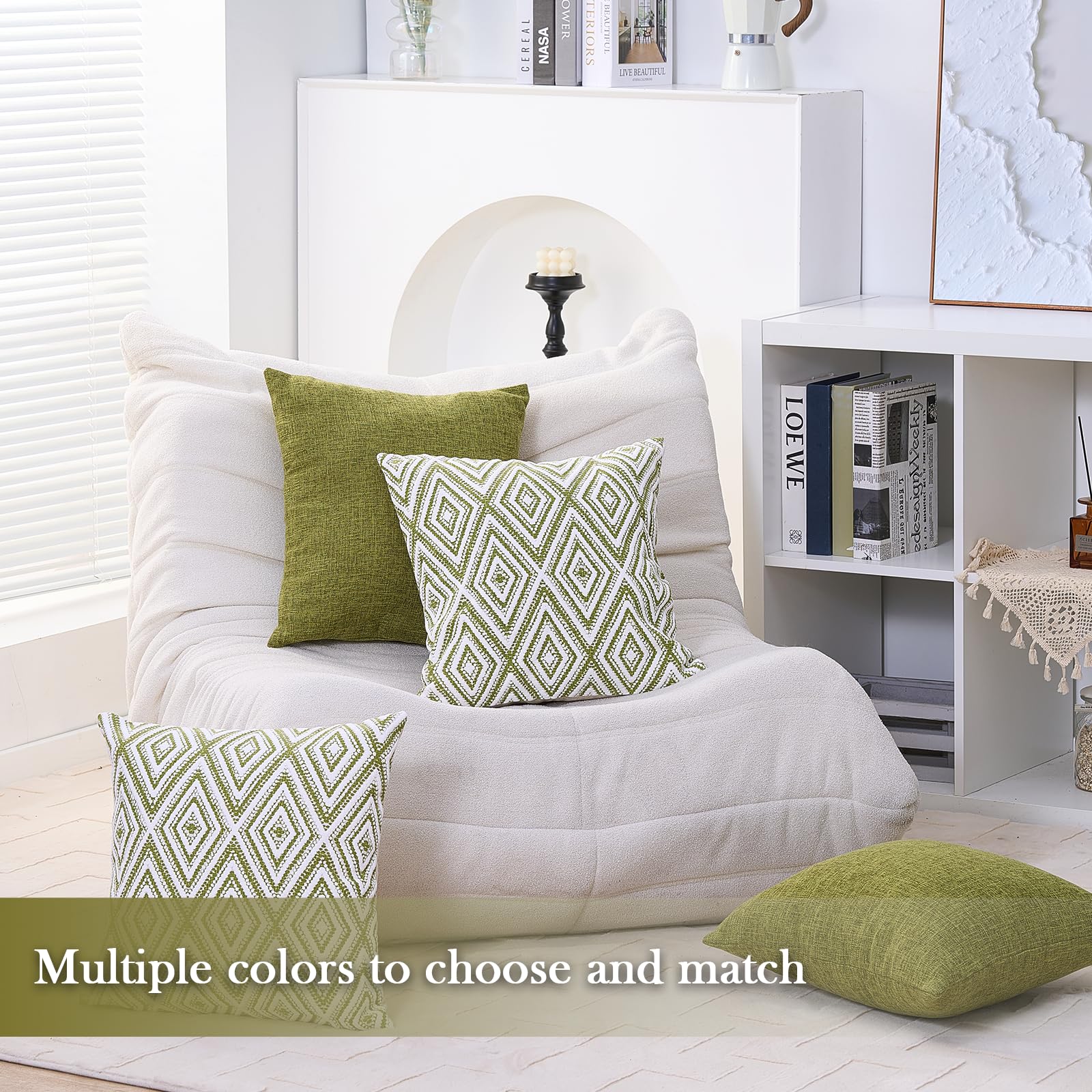 HPUK Decorative Throw Pillow Covers Set of 4 Square Couch Pillows Linen Cushion Cover for Couch Sofa Living Room, 18"x18" inches, Blue