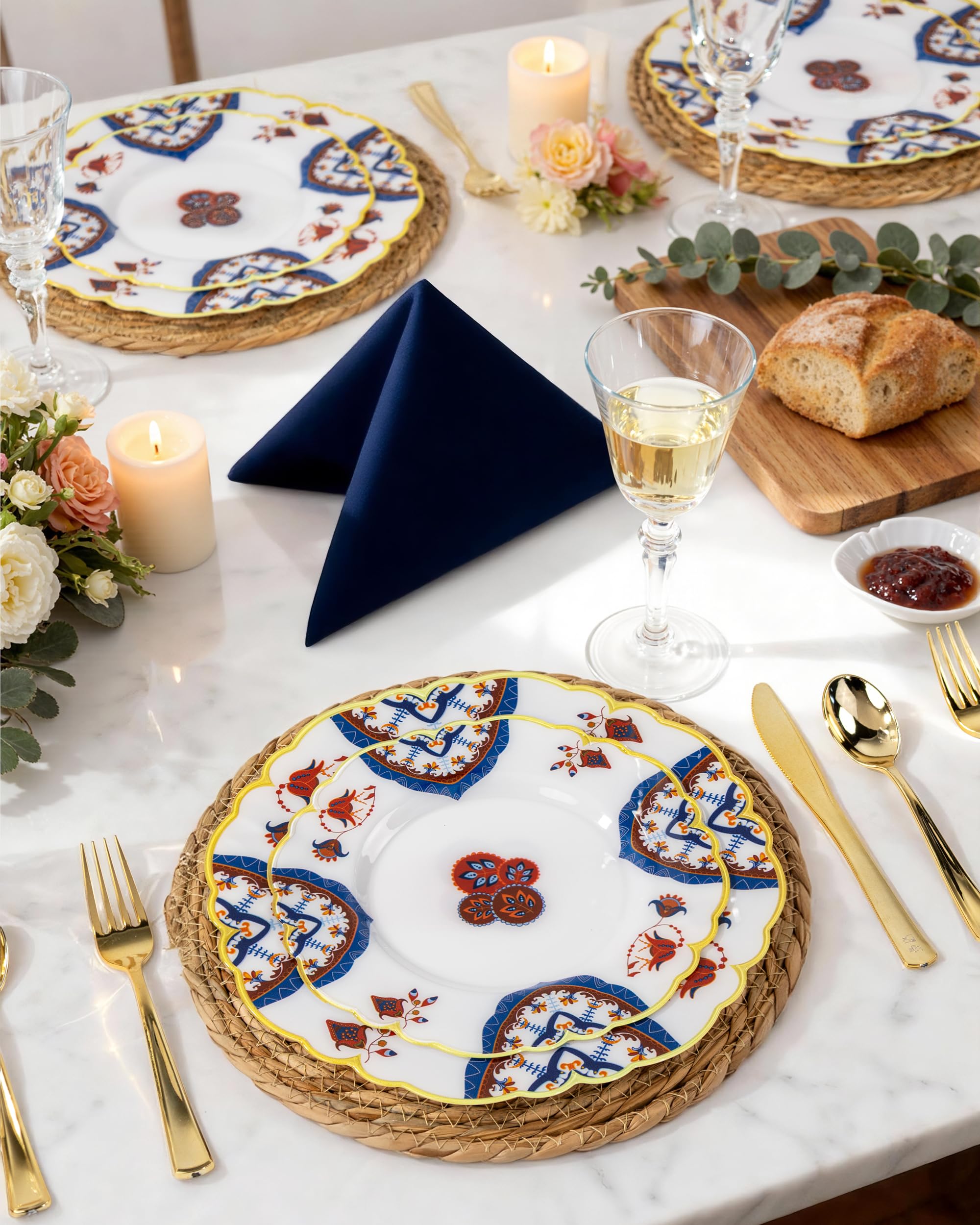 Morejoy 60Pcs Brown Plastic Plates,Brown Disposable Plates With Gold Rim, Gold Party Dinnerware Set Include 30 Dessert plates,30 Dinner plates for Party & Wedding