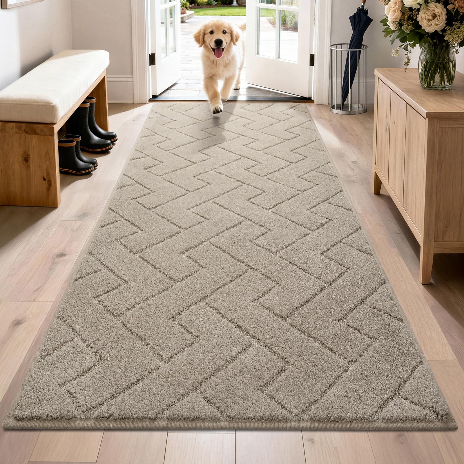 PURRUGS Dirt Trapping Door Mat 20" x 31.5", Non-Slip Machine Washable Entry Rug, Dog Doormat, Indoor Front Door Mat, Super Absorbent Entryway Rug for Muddy Shoes & Paws, Taupe