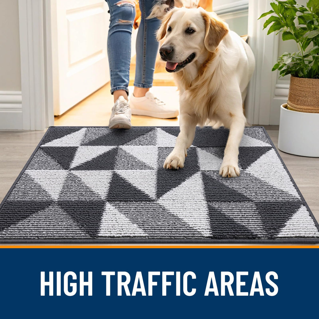 OLANLY Door Mat Indoor Entrance Washable 32x20, Odor-Free Low-Profile Front Back Geometric Doormat, Absorbent Resist Dirt Entry Carpet, Easy to Clean Sturdy Inside Floor Mats for Entryway, Black
