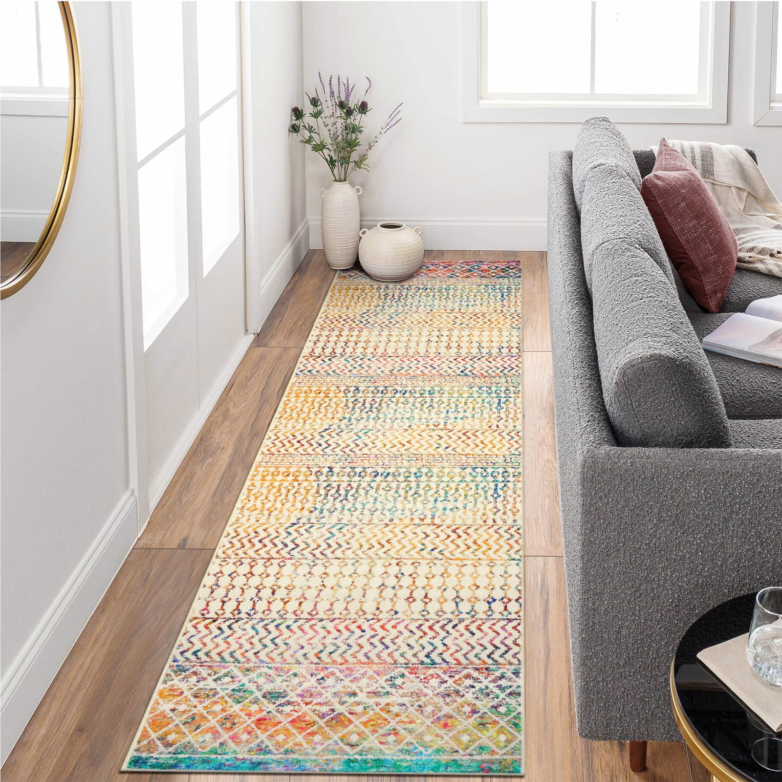 Moroccan Washable Rugs, 2x3 Light Grey Rug Non-Slip Small Distressed Entryway Rugs, Soft Low-Pile Bedroom Rug Indoor Doormat Carpet for Entryway Kitchen Bathroom